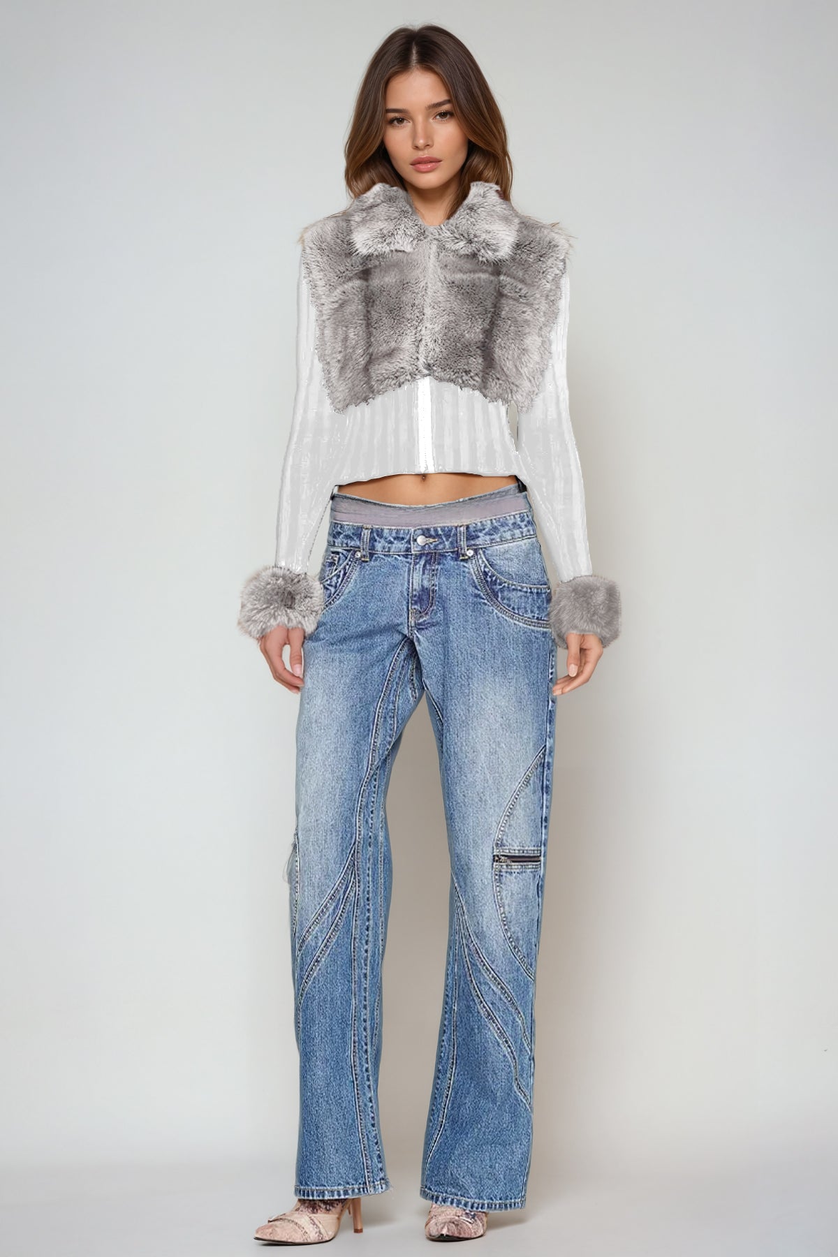 Agrafena Faux Fur Knit Top In White