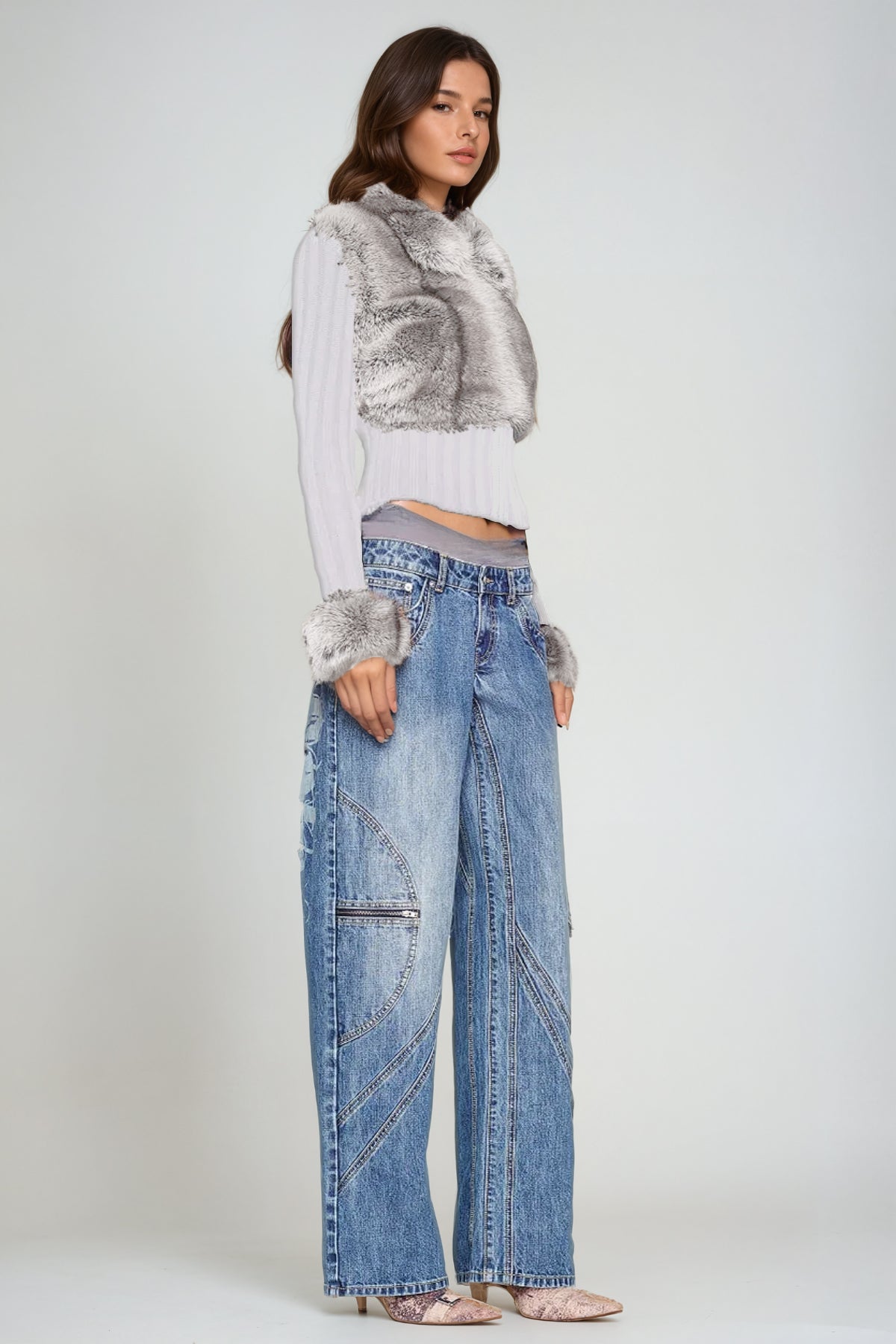 Agrafena Faux Fur Knit Top In White