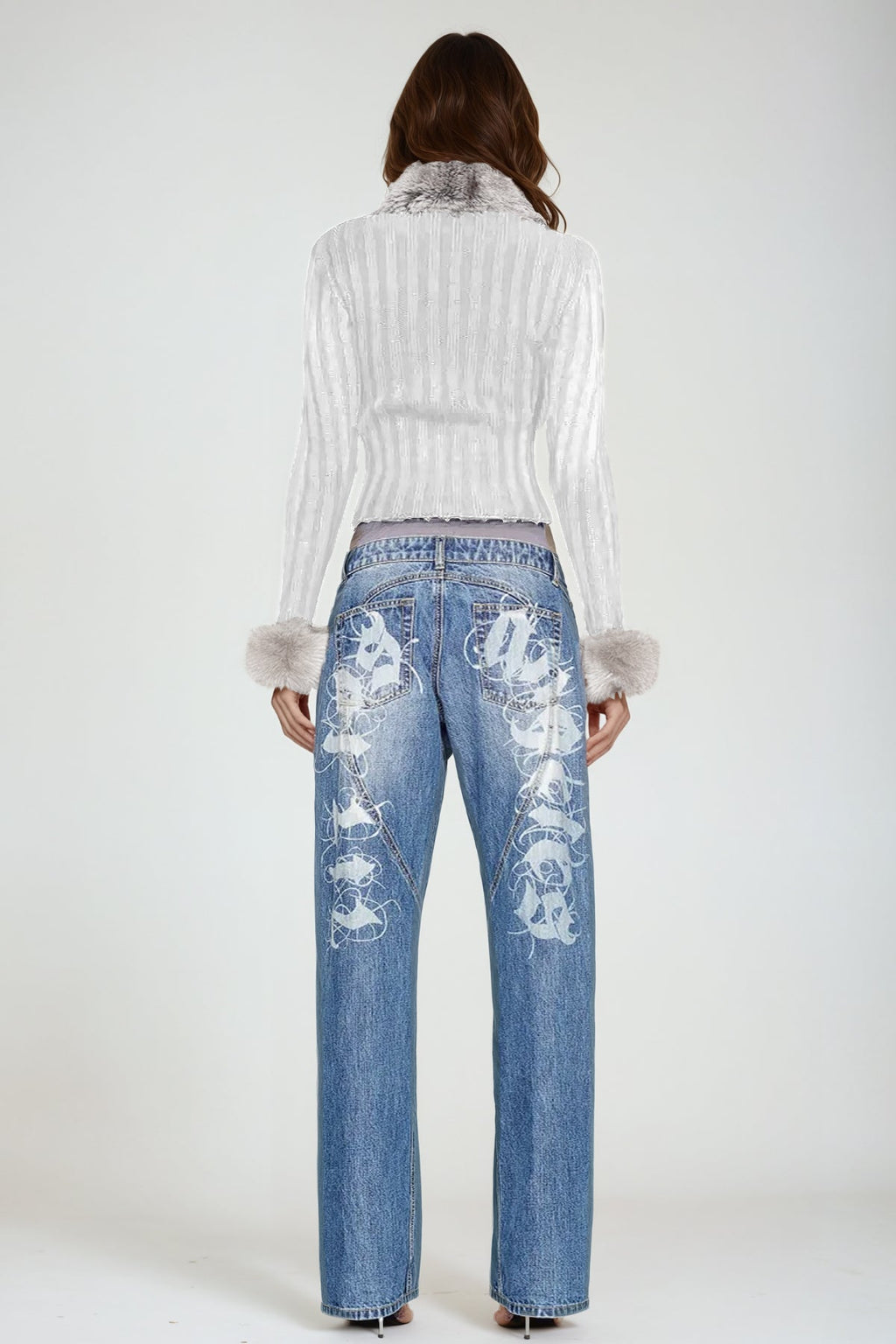 Agrafena Faux Fur Knit Top In White