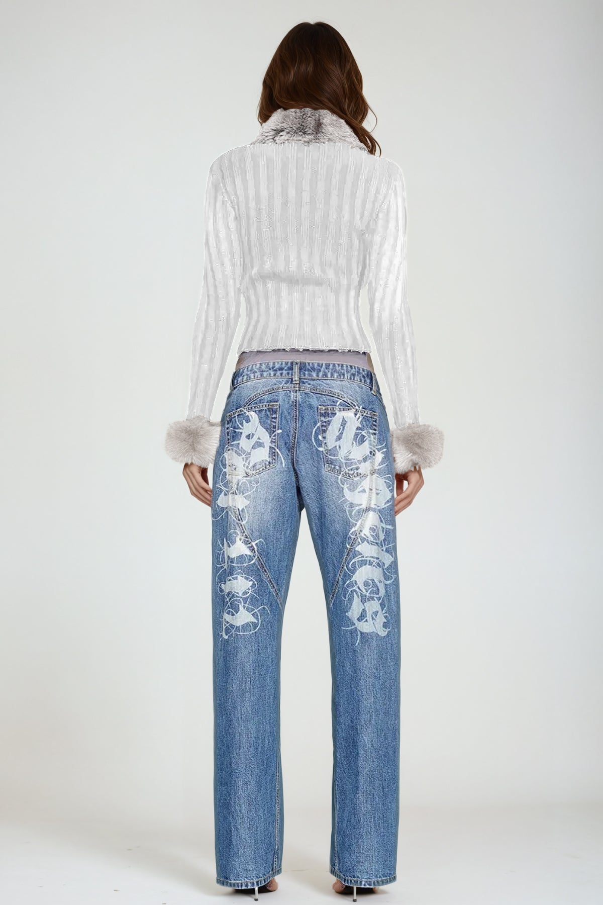 Agrafena Faux Fur Knit Top In White