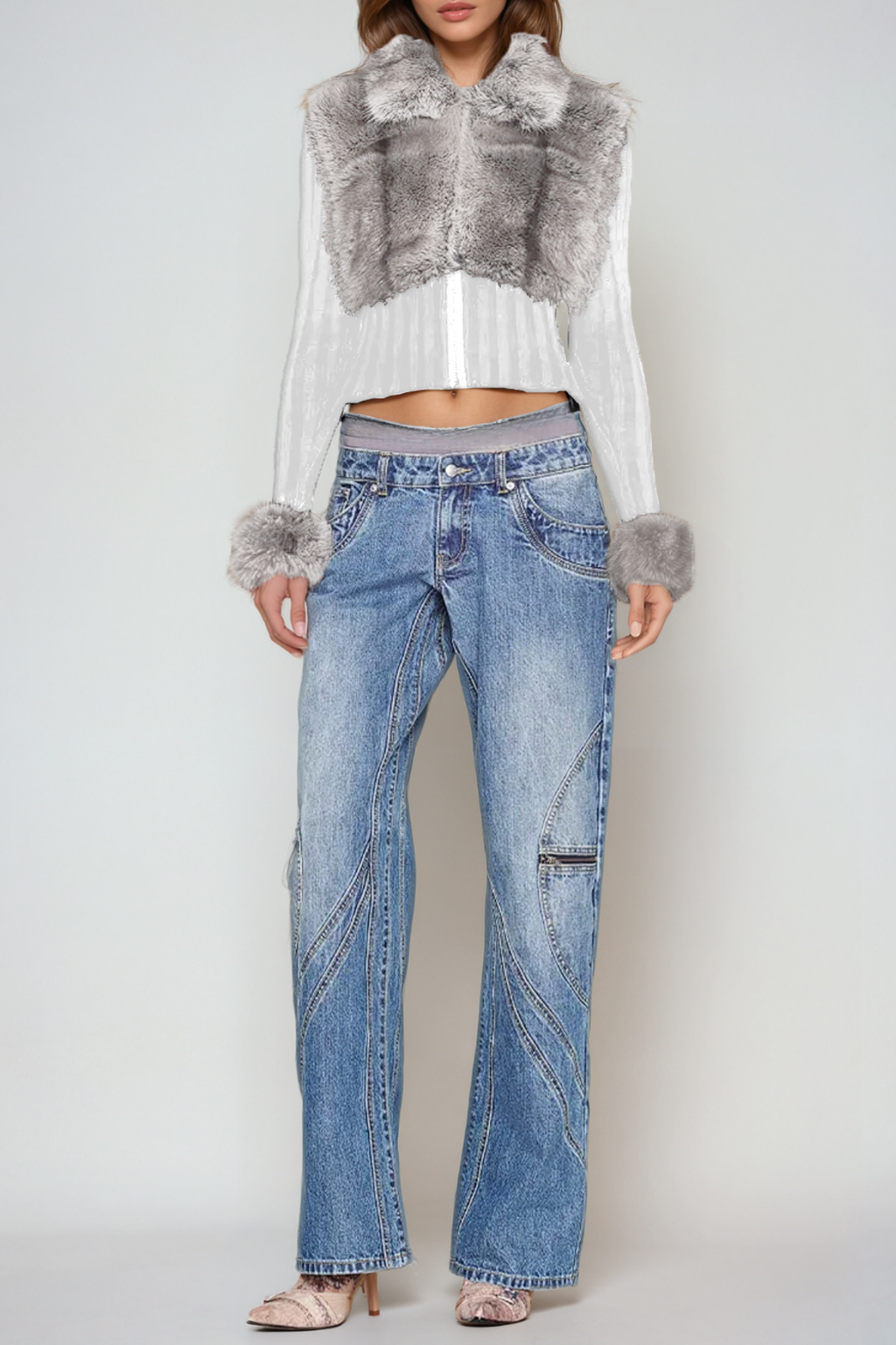 Agrafena Faux Fur Knit Top In White
