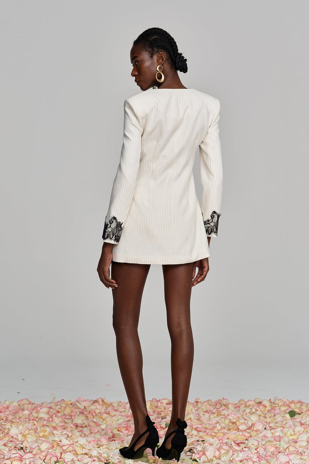 Ahti Lace Plunge Stripe Skirt Set