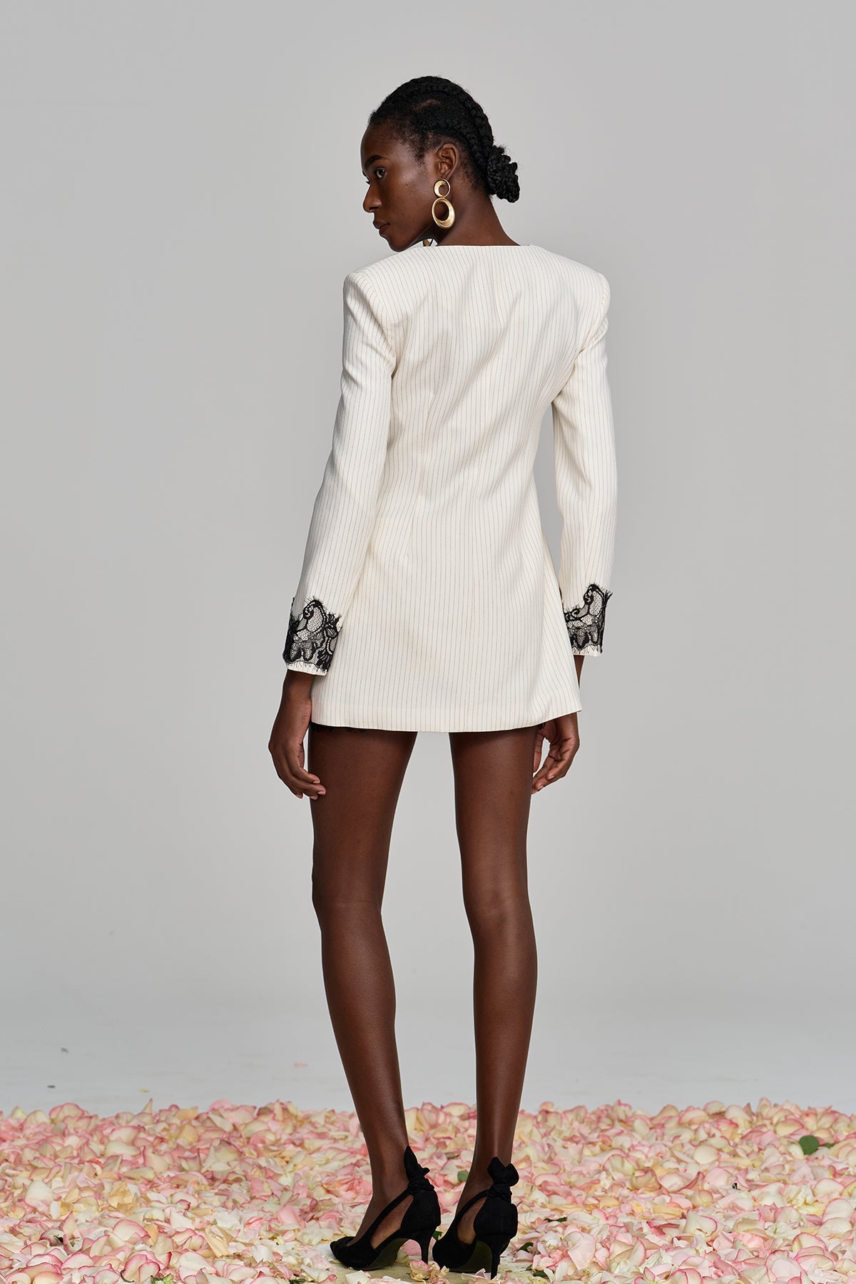 Ahti Lace Plunge Stripe Skirt Set