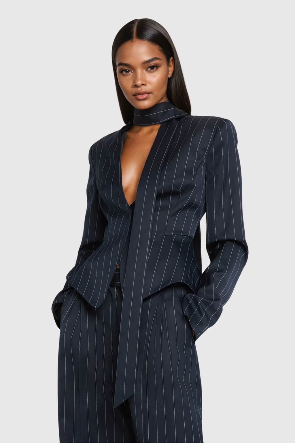 Ahuva Plunge Lace Up Stripe Blazer
