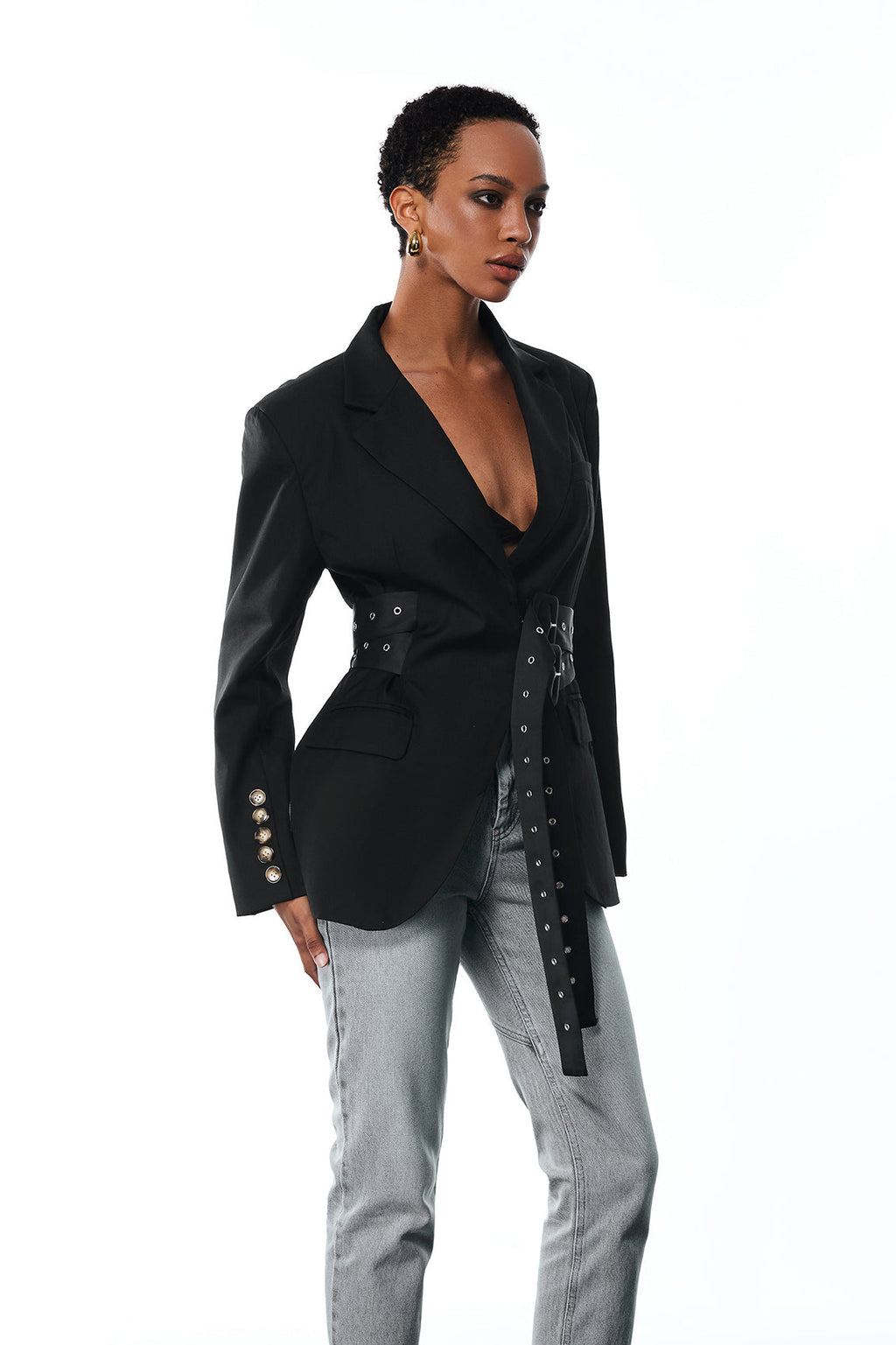 Aibhne Buckle Lapel Blazer In Black