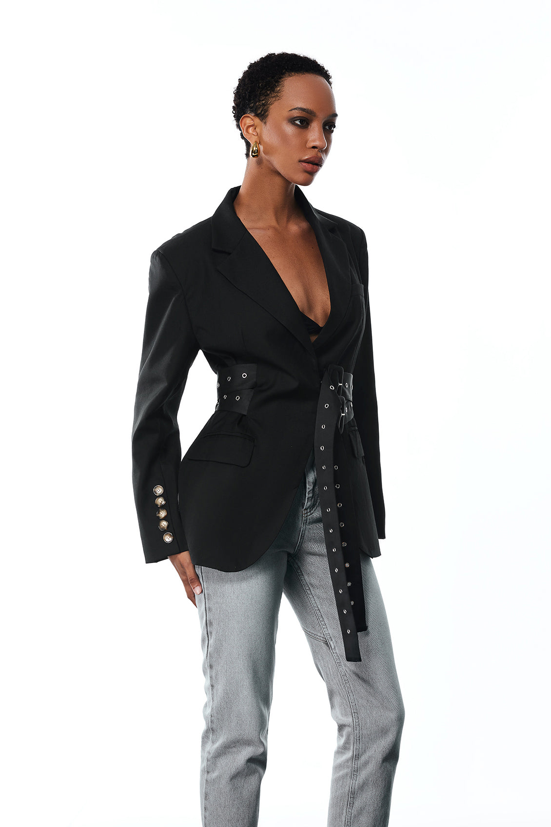 Aibhne Buckle Lapel Blazer In Black