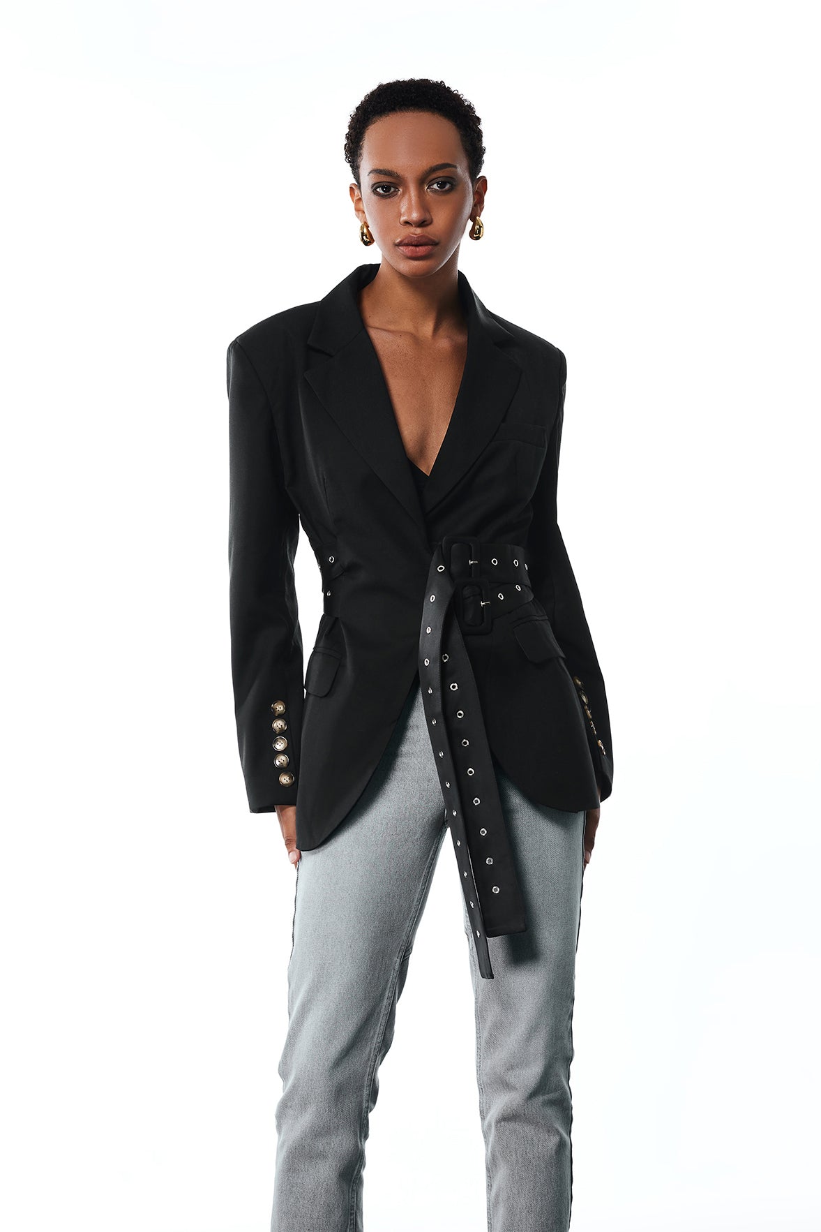 Aibhne Buckle Lapel Blazer In Black