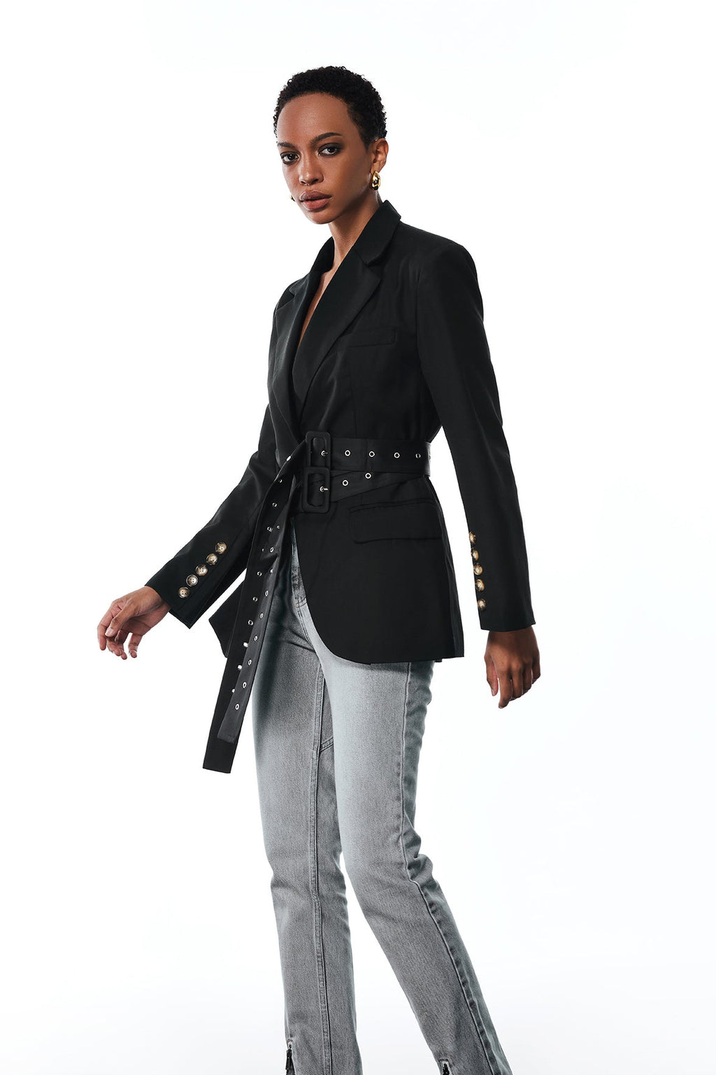 Aibhne Buckle Lapel Blazer In Black