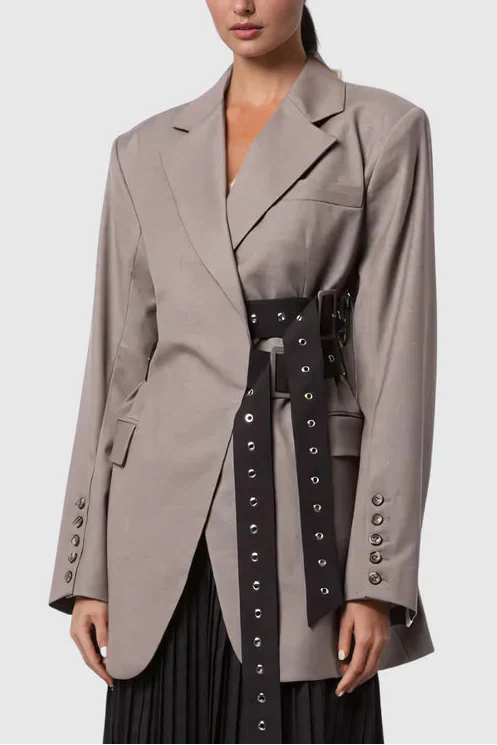 Aibhne Buckle Lapel Blazer In Khaki