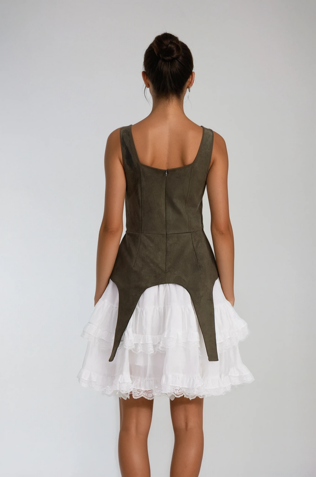 Ailis Ruffle Lace Sleeveless Mini Dress In Green