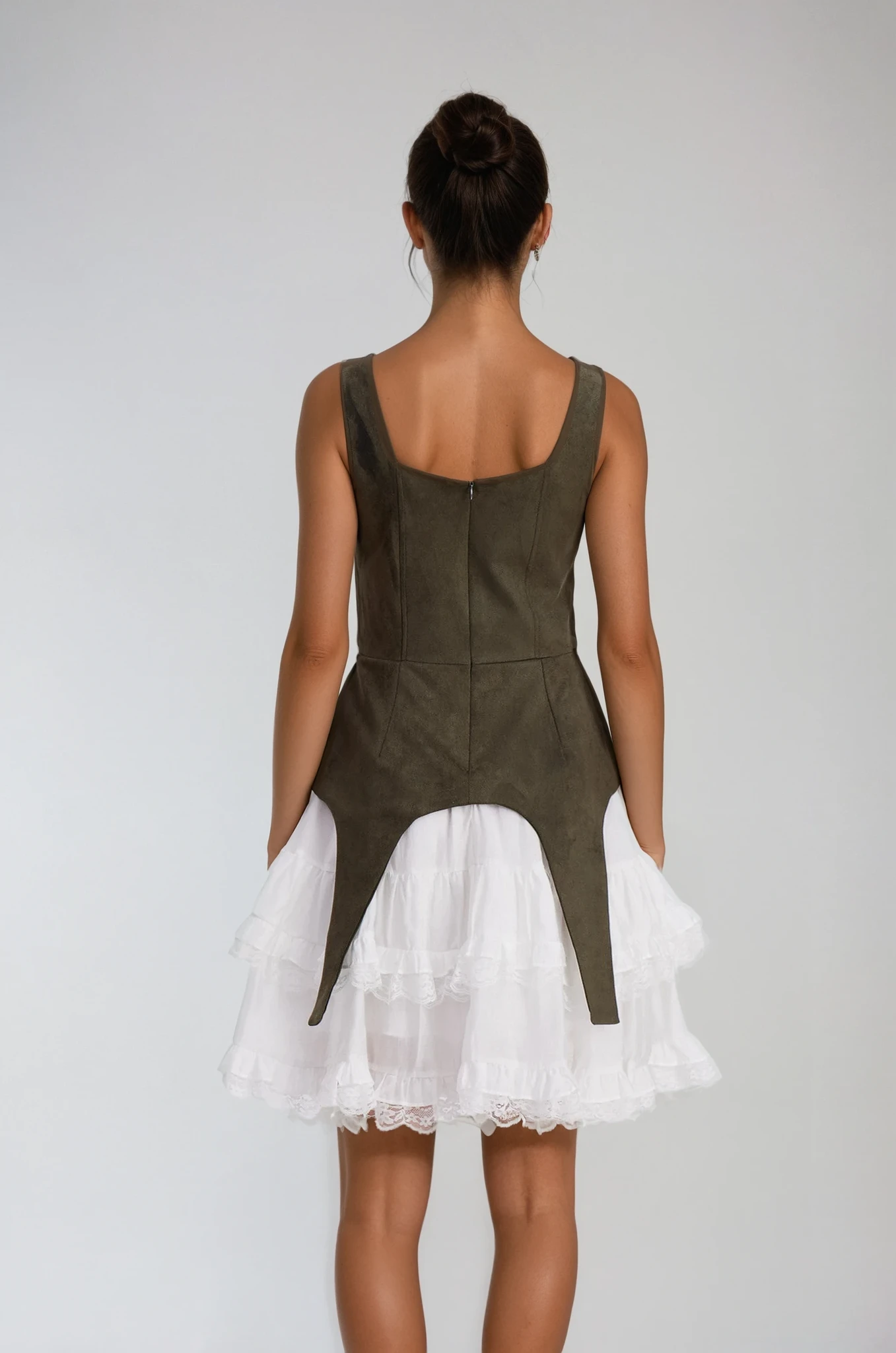 Ailis Ruffle Lace Sleeveless Mini Dress In Green