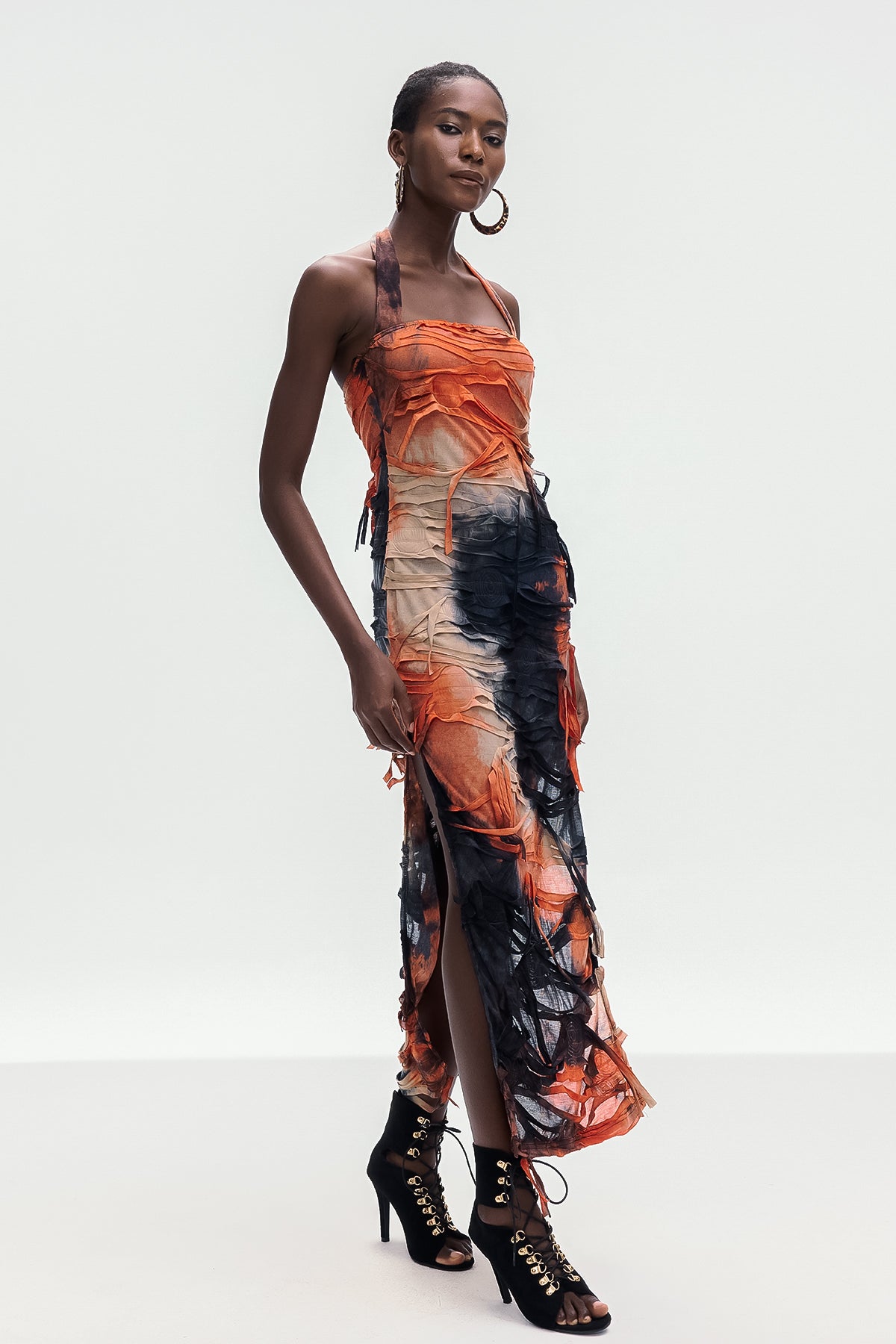 Ainmuire Tie Dye Fringe Split Maxi Dress