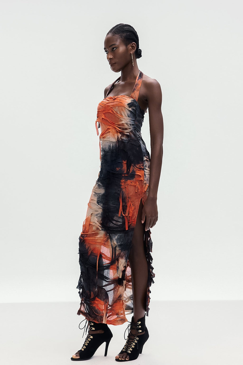 Ainmuire Tie Dye Fringe Split Maxi Dress