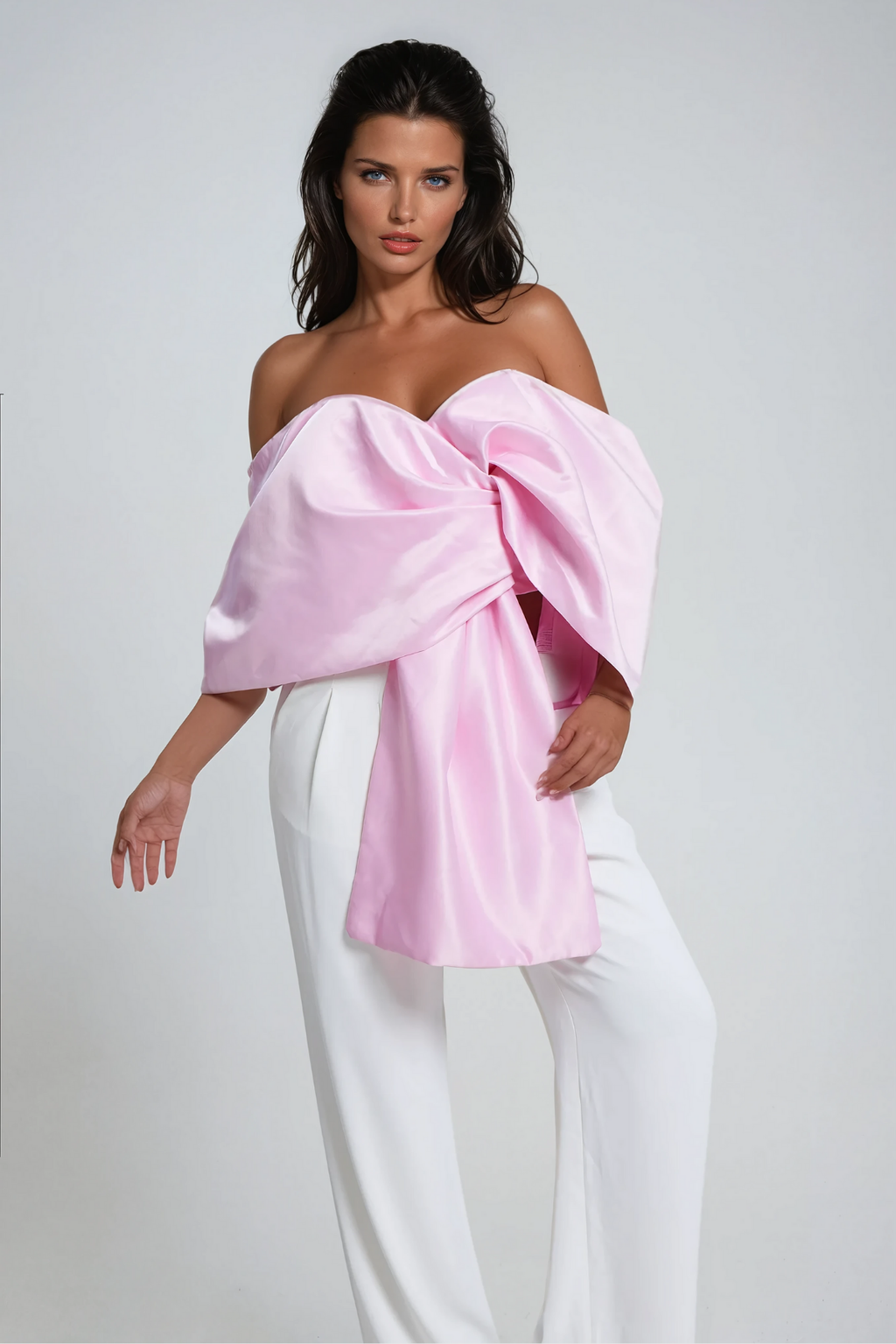 Ainslie Bow Cross Off Shoulder Satin Top