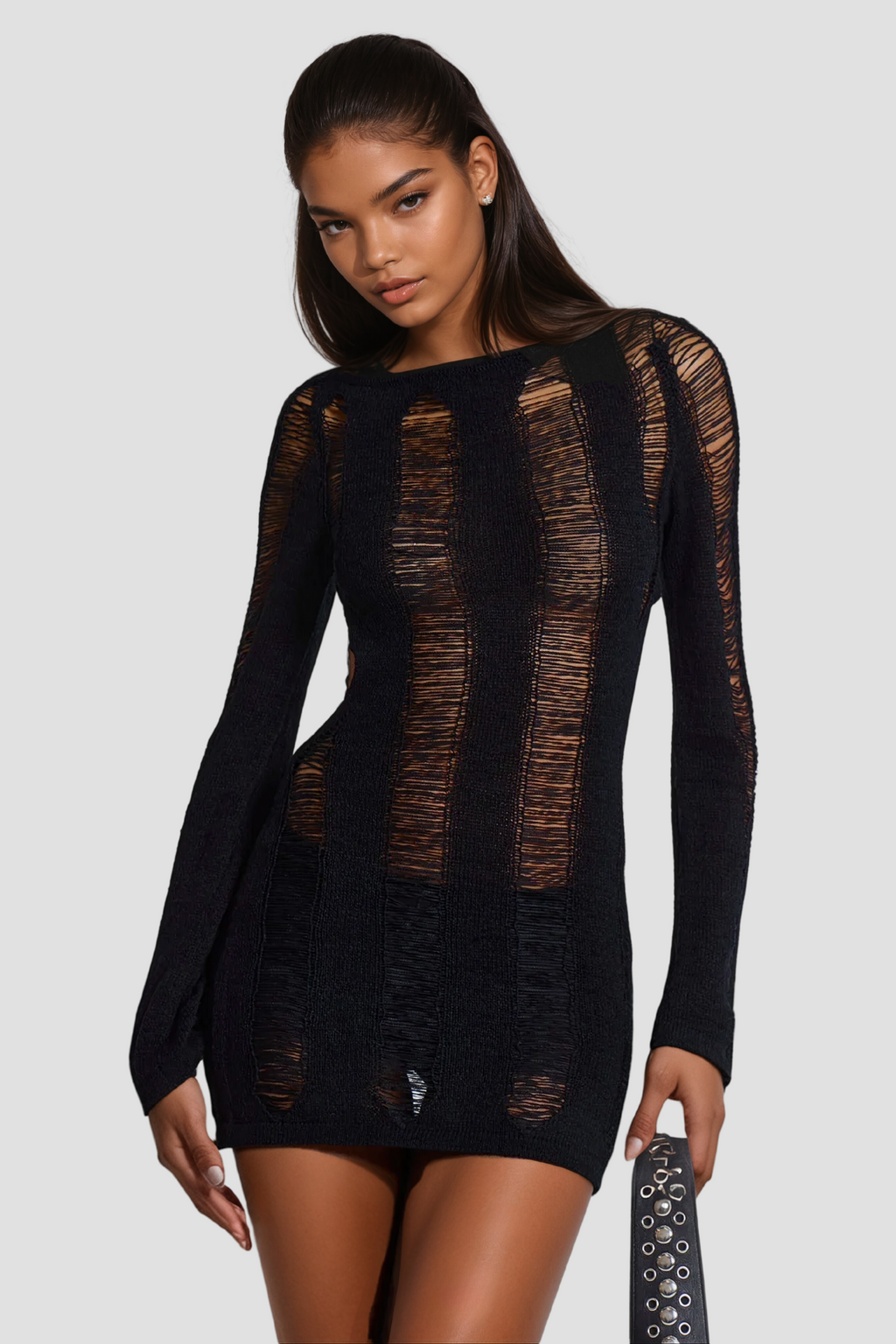 Akinobu Torn Cutout Backless Top In Black