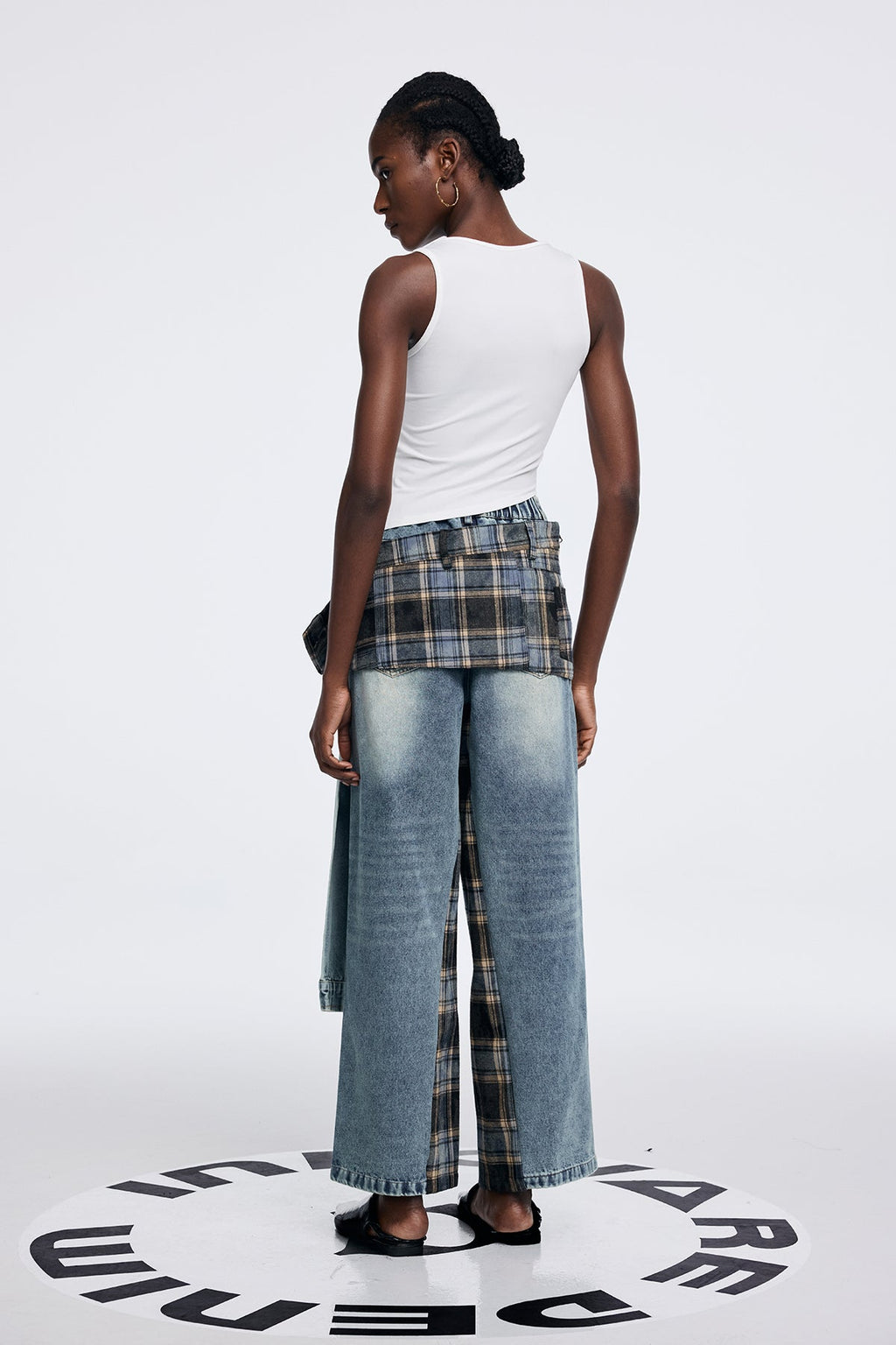 Alessa Grid Removable Asymmetric Jeans