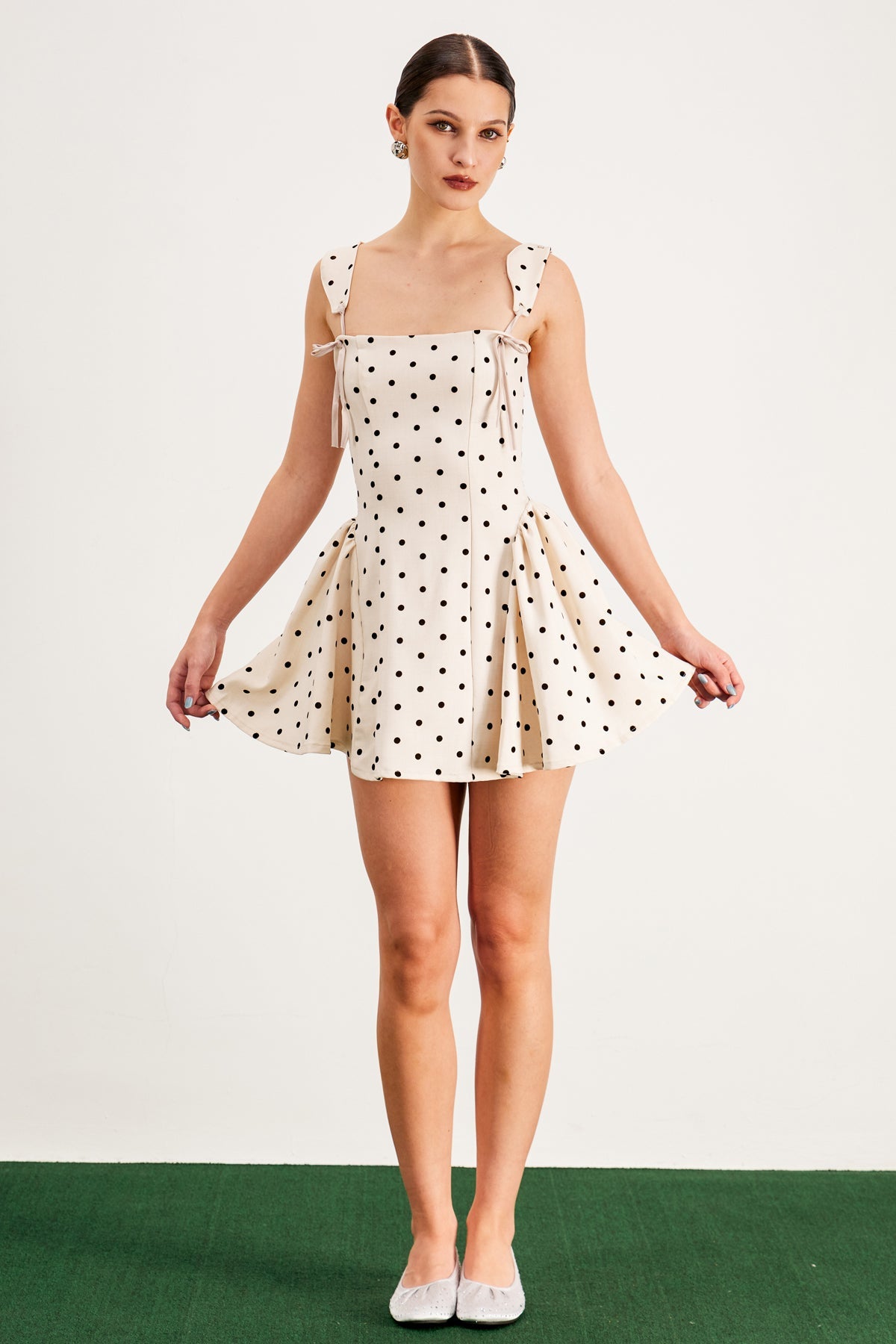 Aleta Lace Up Spaghetti Ruffle Mini Dress In White