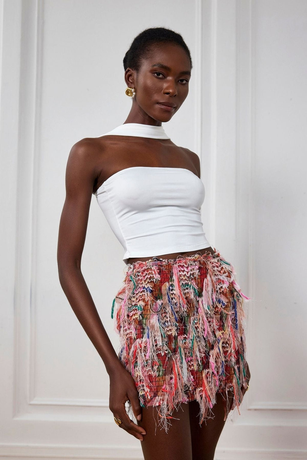 Alianna Fringe Stripe Mini Skirt