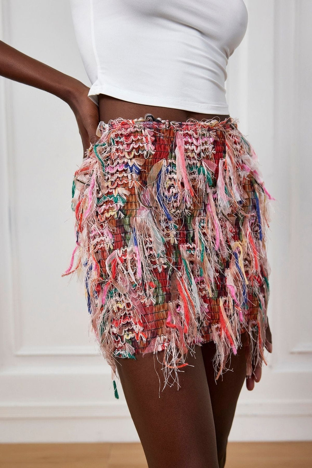 Alianna Fringe Stripe Mini Skirt