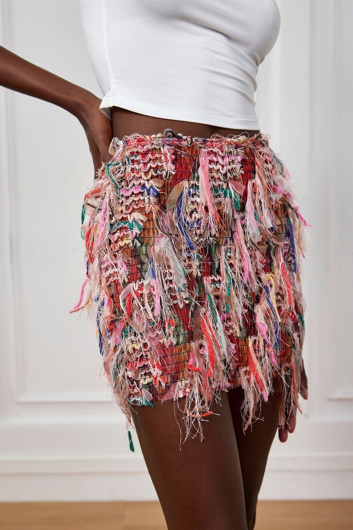 Alianna Fringe Stripe Mini Skirt