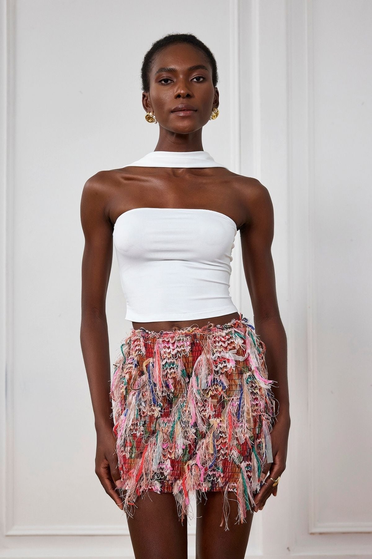 Alianna Fringe Stripe Mini Skirt