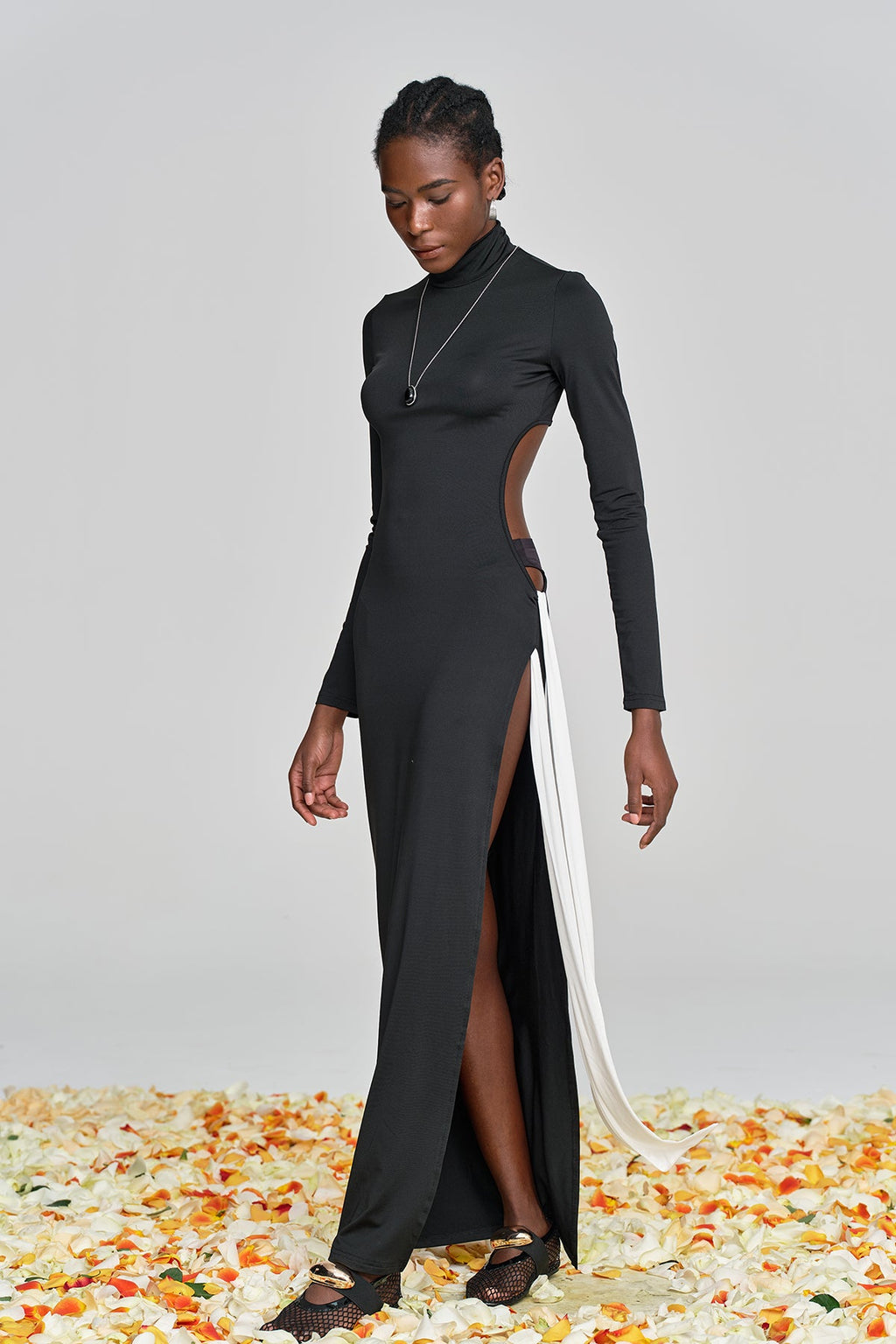 Alinka Cutout Lace Up High Split Maxi Dress