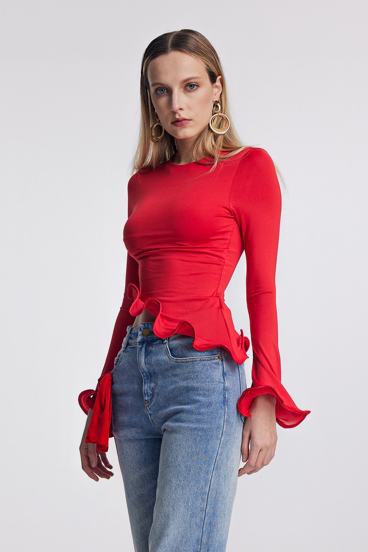 Alize Ruffle Bodycon Asymmetric Top