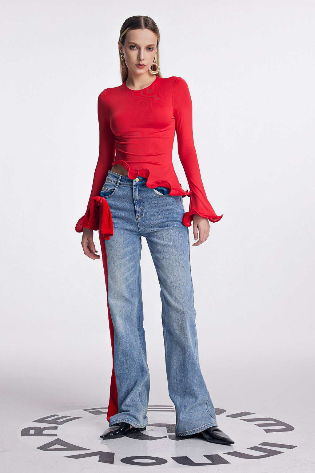 Amporn Bow Deconstruct Jeans In Red