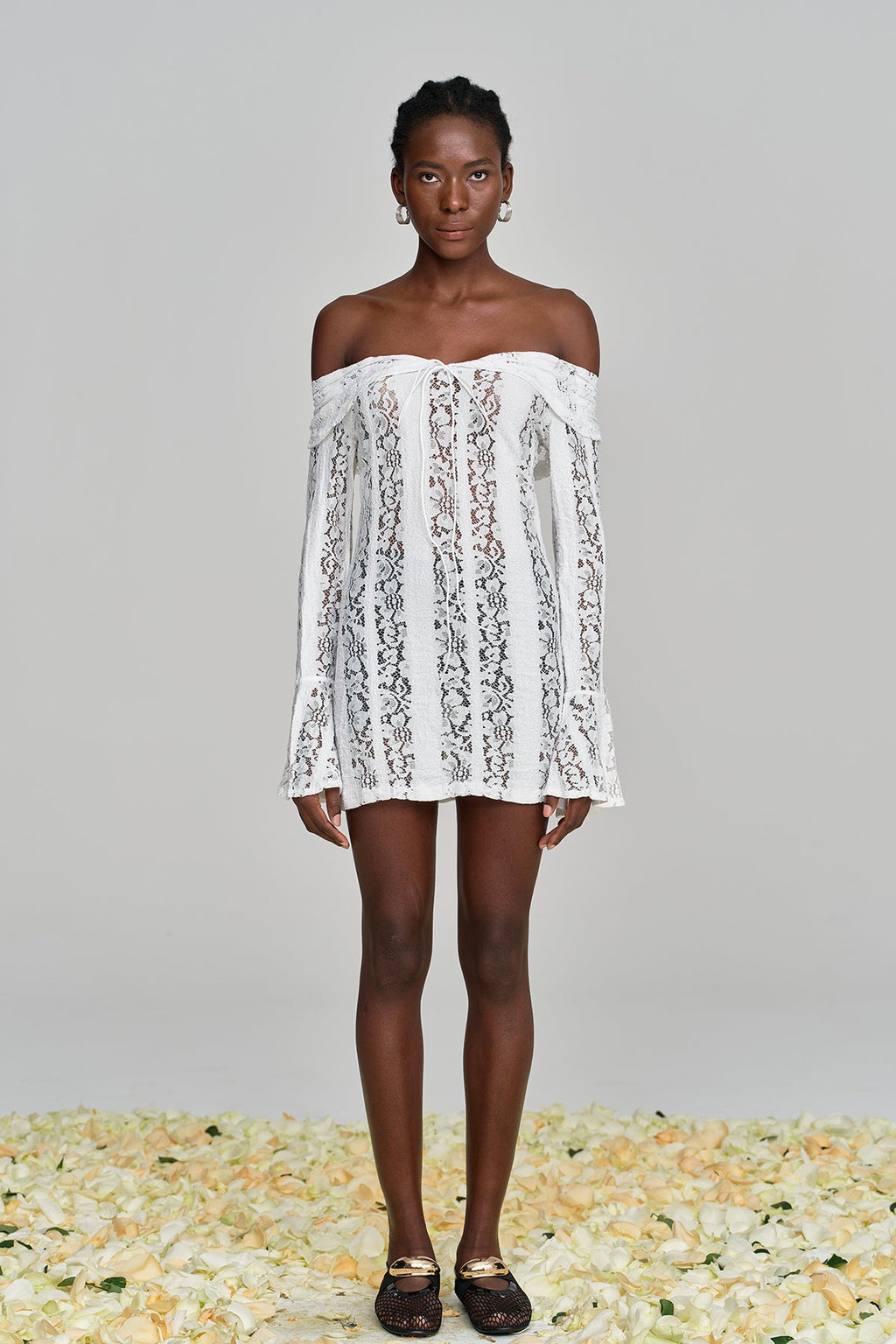 Alladitta Lace Off Shoulder Cutout Mini Dress