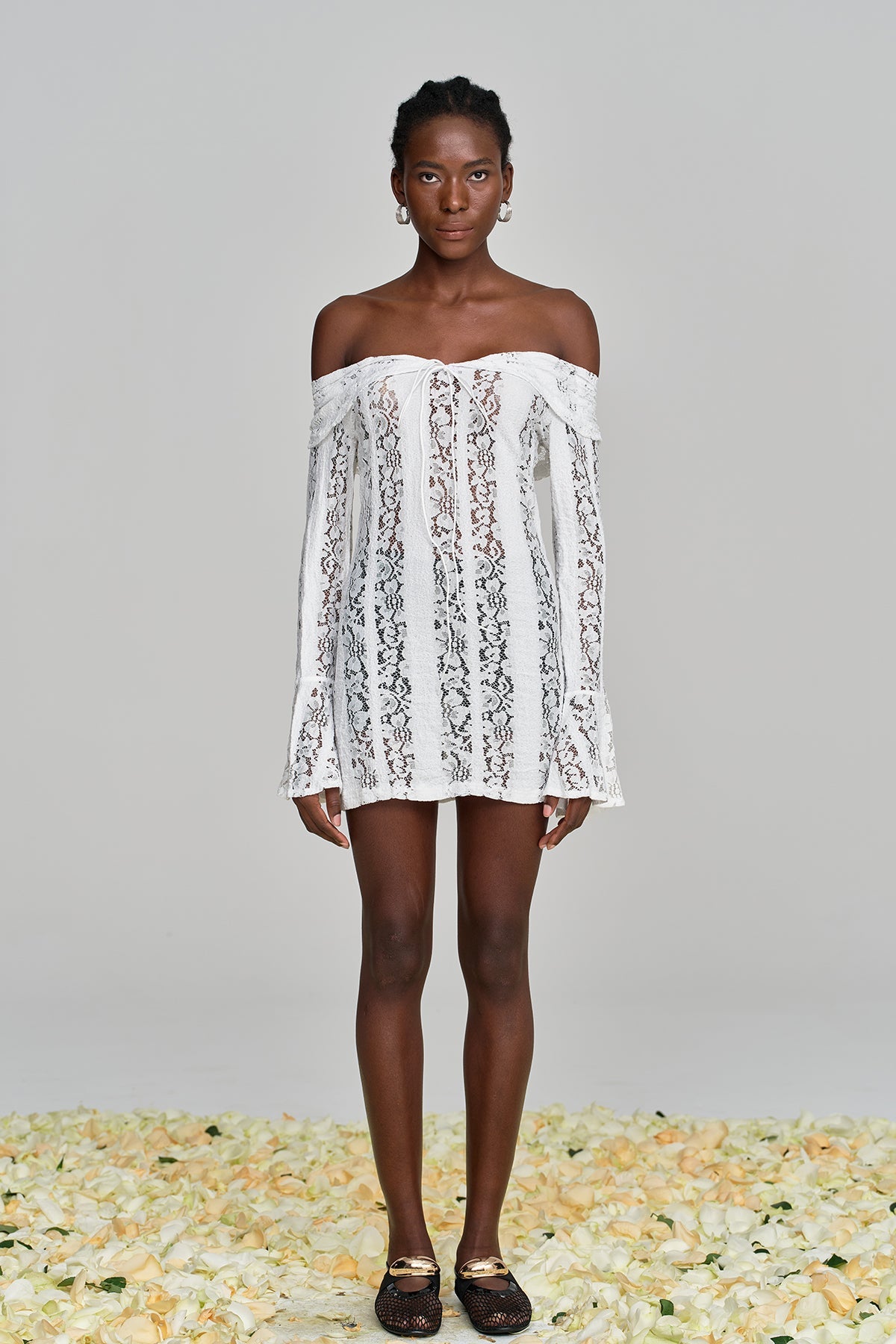 Alladitta Lace Off Shoulder Cutout Mini Dress