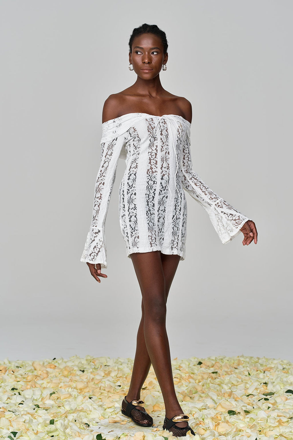 Alladitta Lace Off Shoulder Cutout Mini Dress