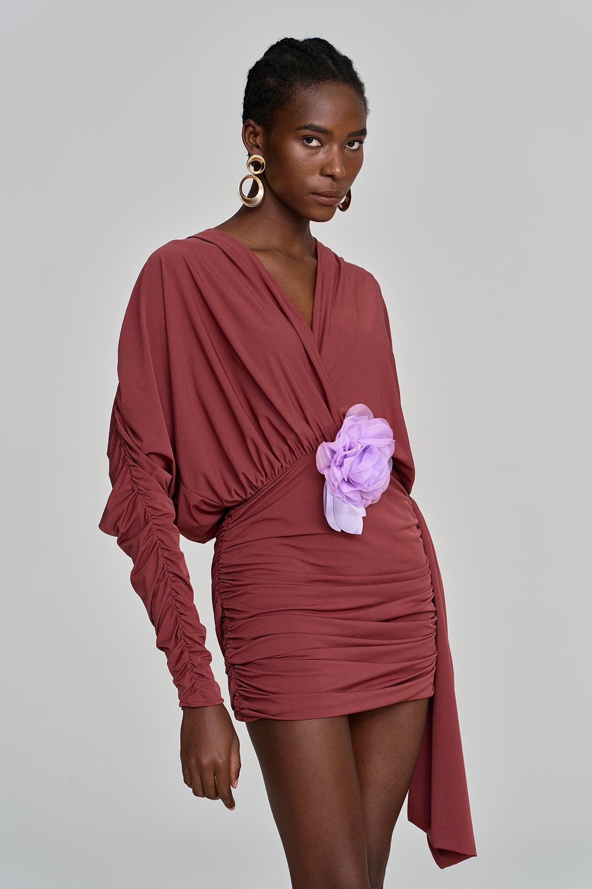 Almanzo Plunge Flower Cross Mini Dress