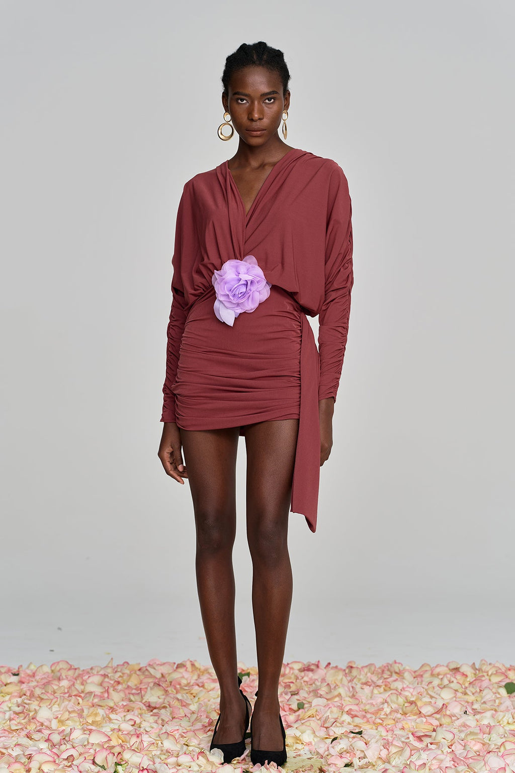 Almanzo Plunge Flower Cross Mini Dress