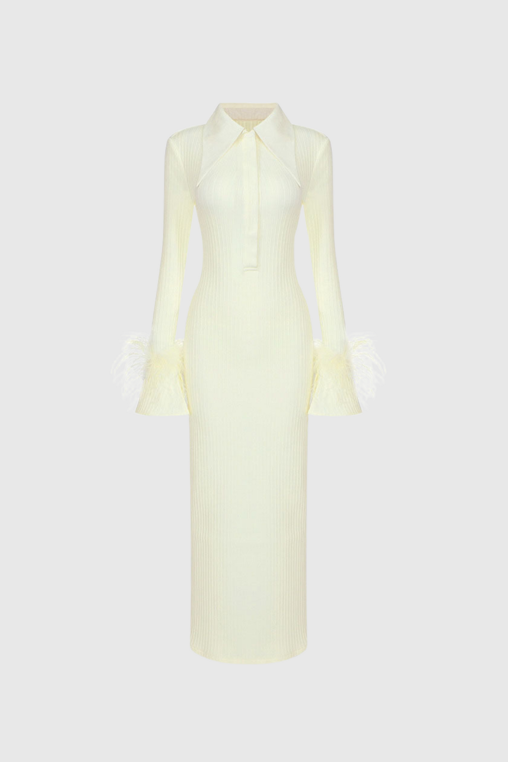 Almis Lapel Feather  Knit Maxi Dress