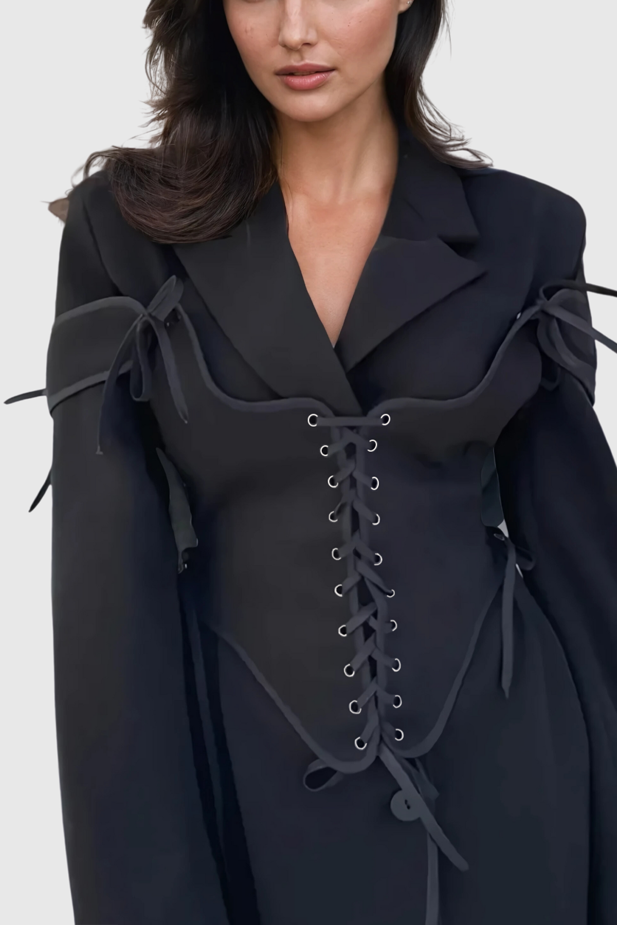 Alonsa Corset Lace Up Blazer In Black