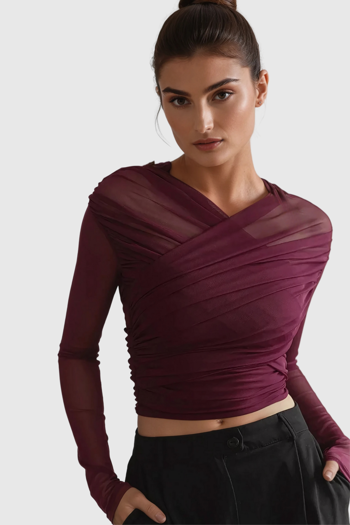 Alusia Cross Mesh Bodycon Top In Red