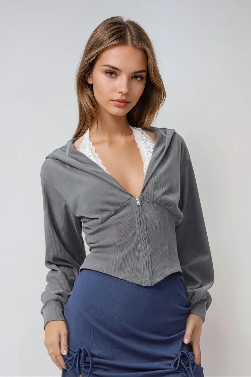 Alvilde Hooded Plunge Lace Top