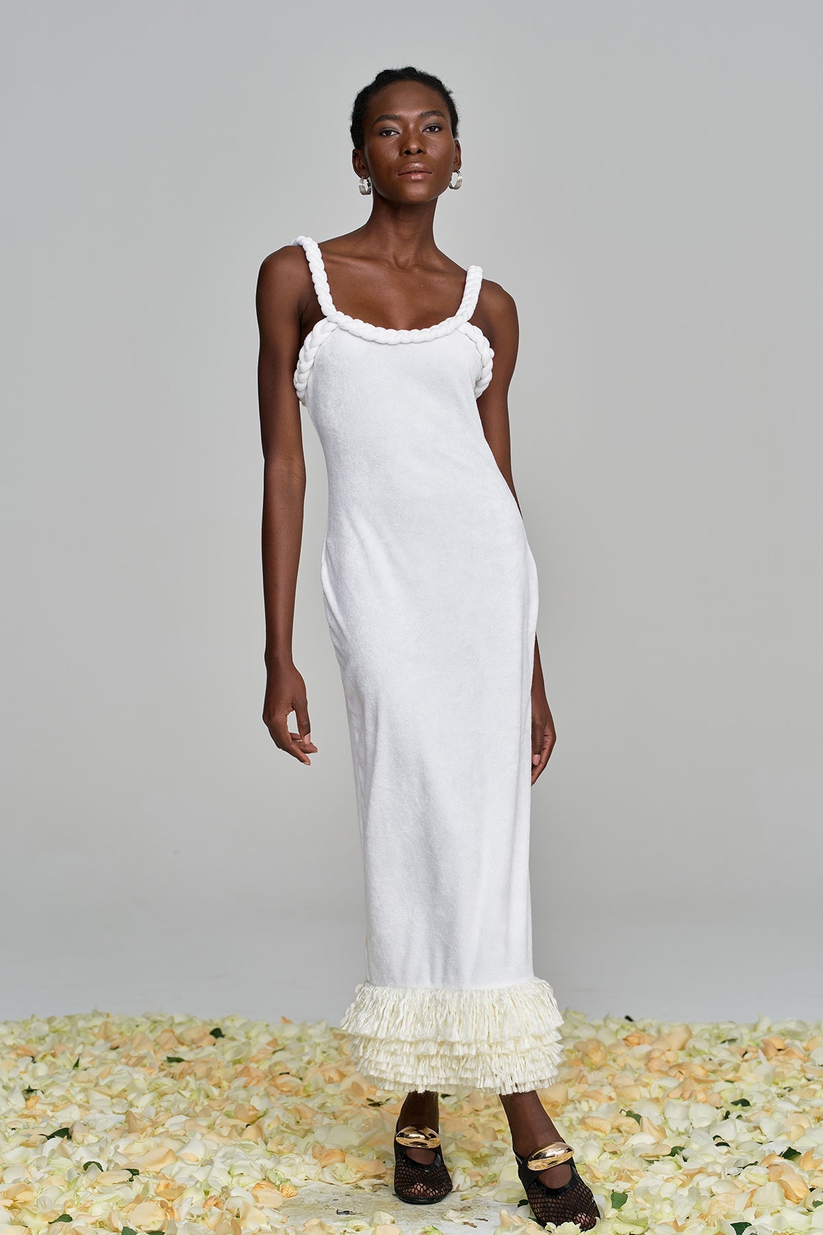 Alvis Bodycon Fringe Twist Knit Maxi Dress