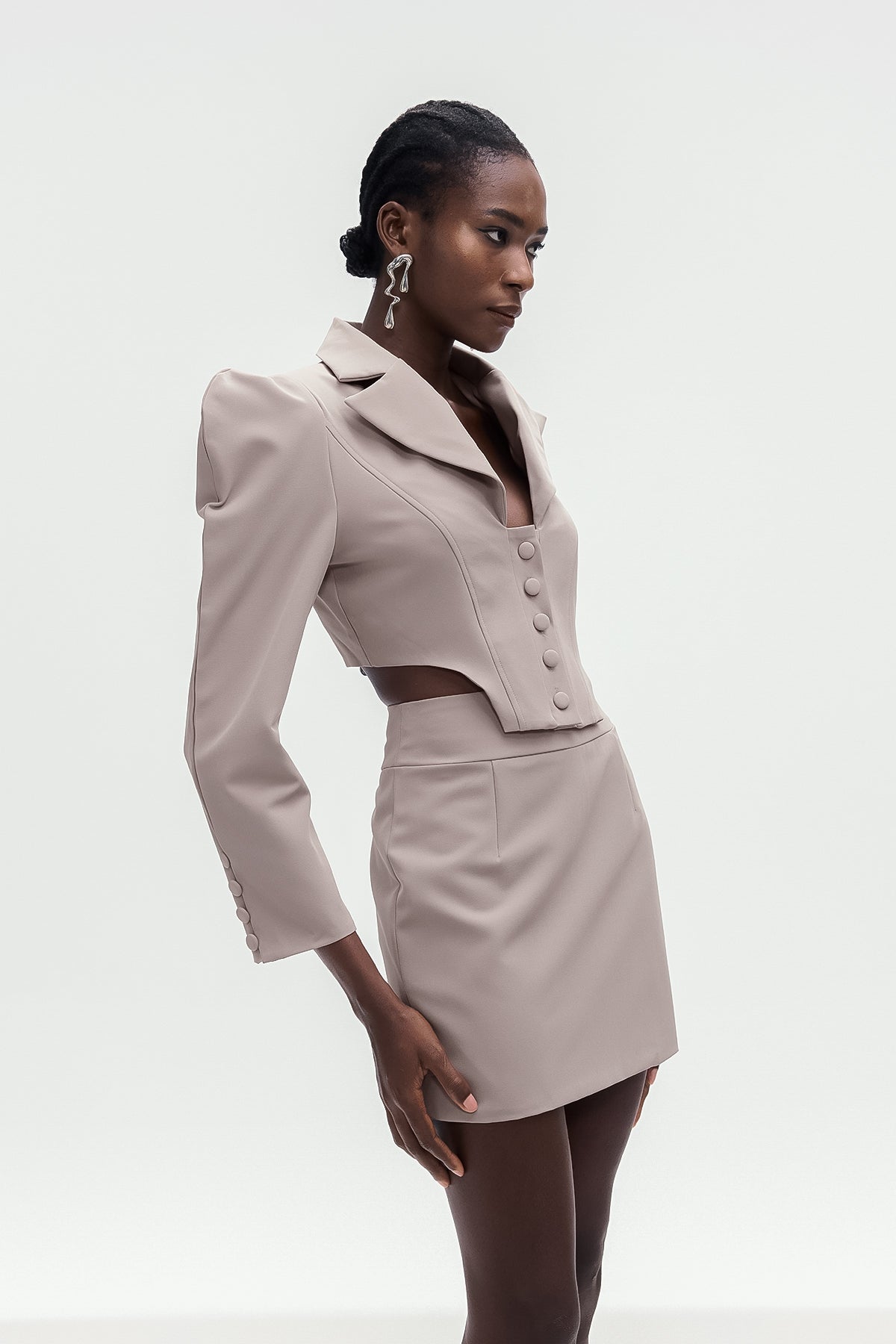 Alwin Button Plunge Bodycon Skirt Set