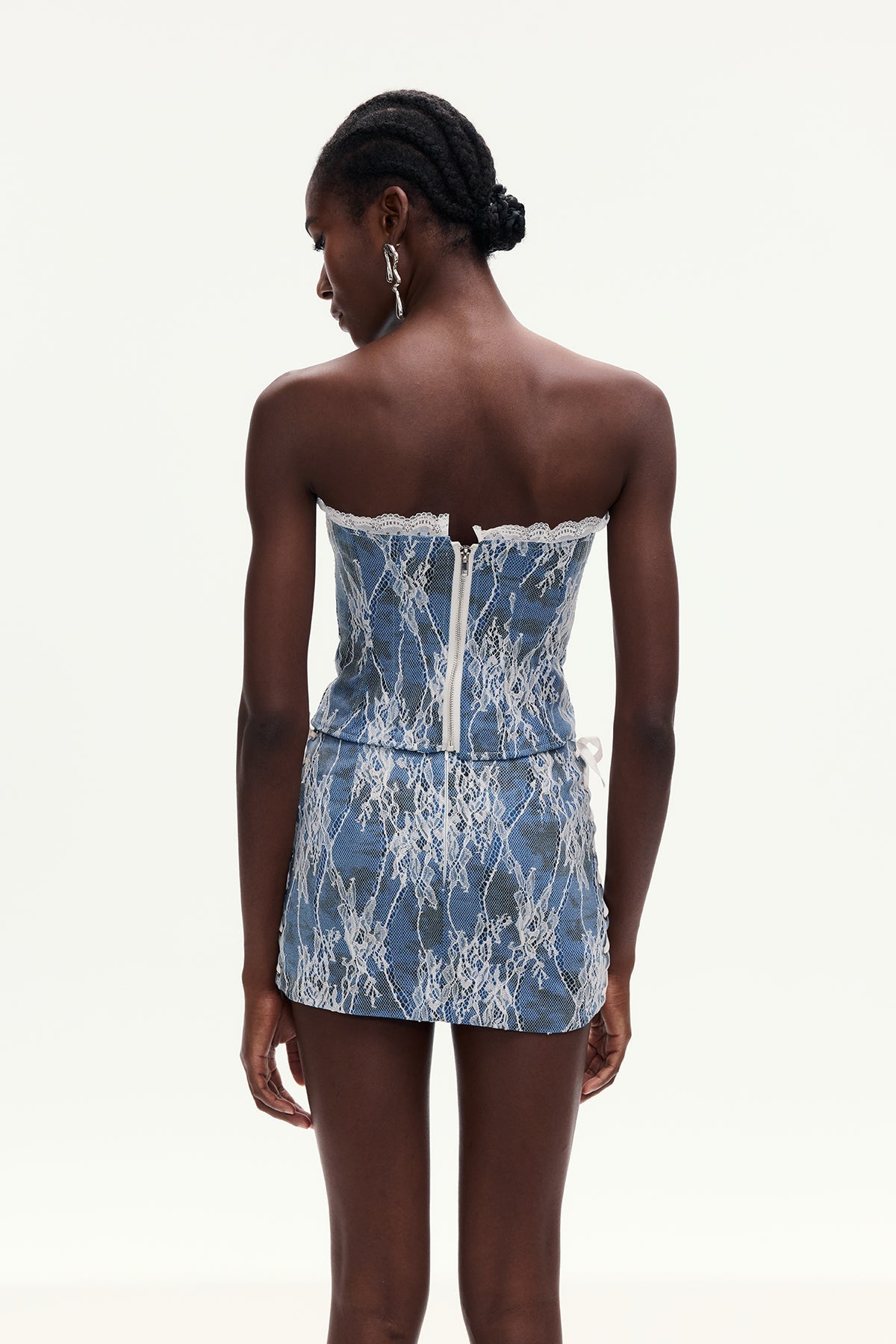 Amable Lace Lace Up Denim Skirt Set