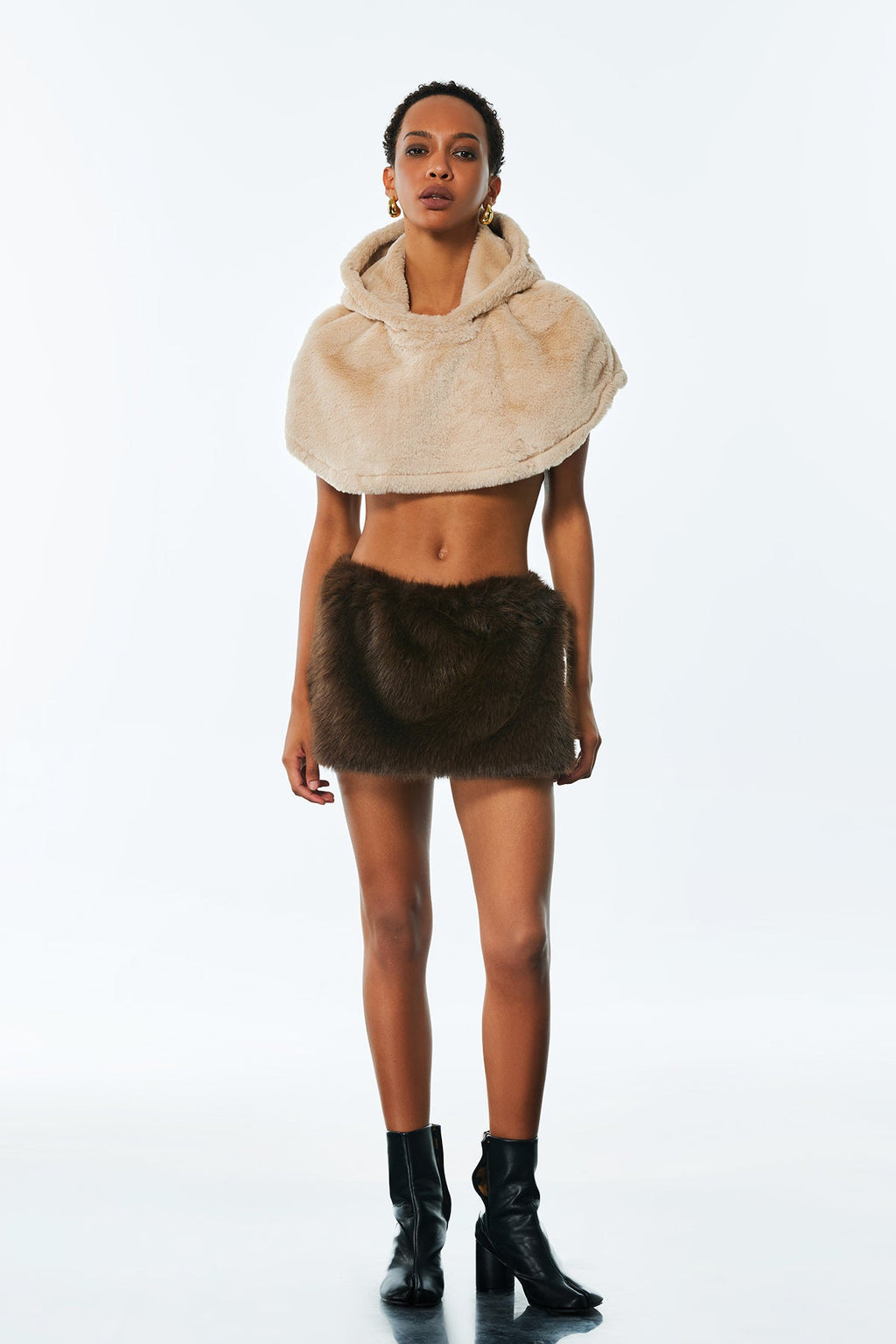 Amadika Faux Fur Hooded Shawl Top