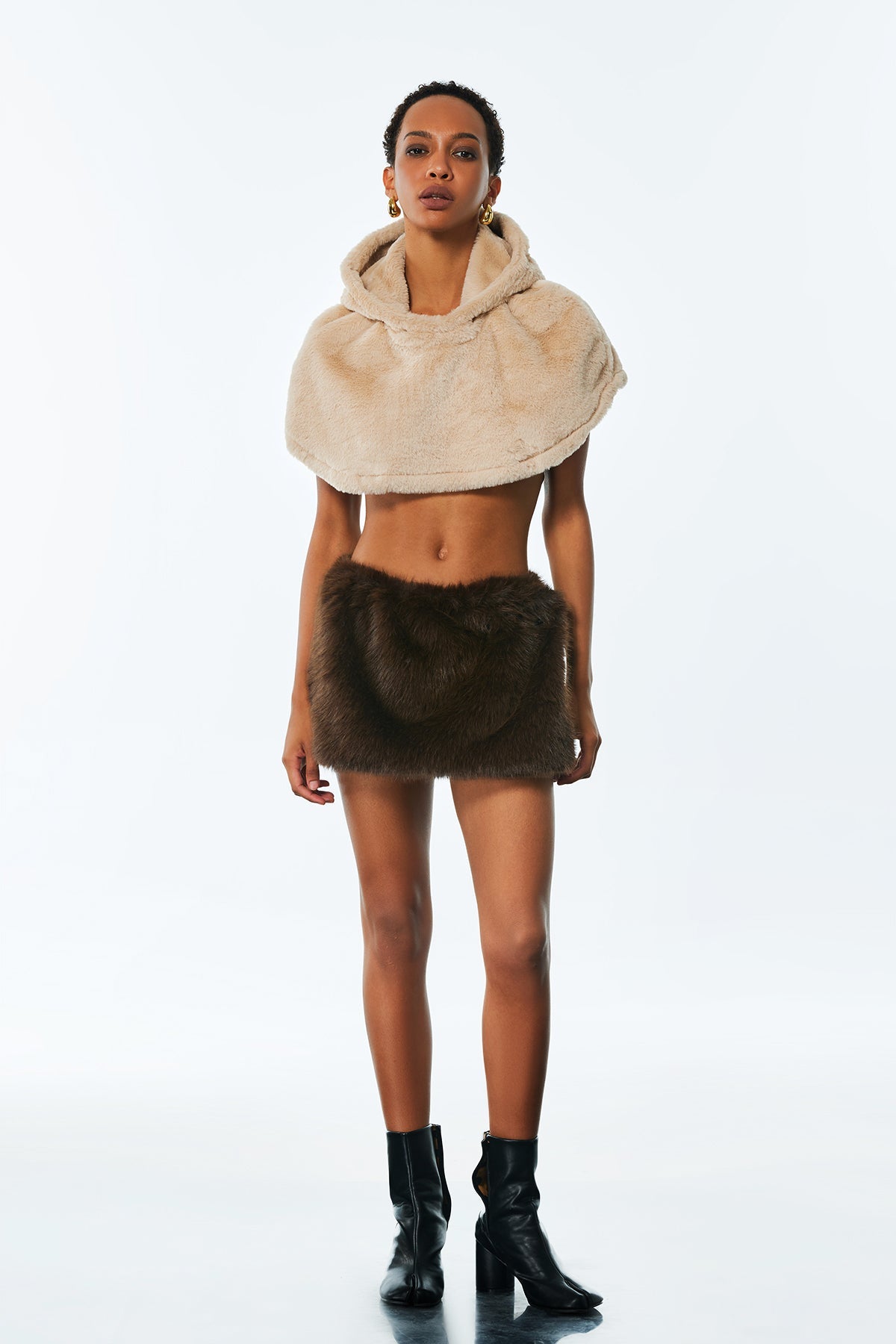 Amadika Faux Fur Hooded Shawl Top