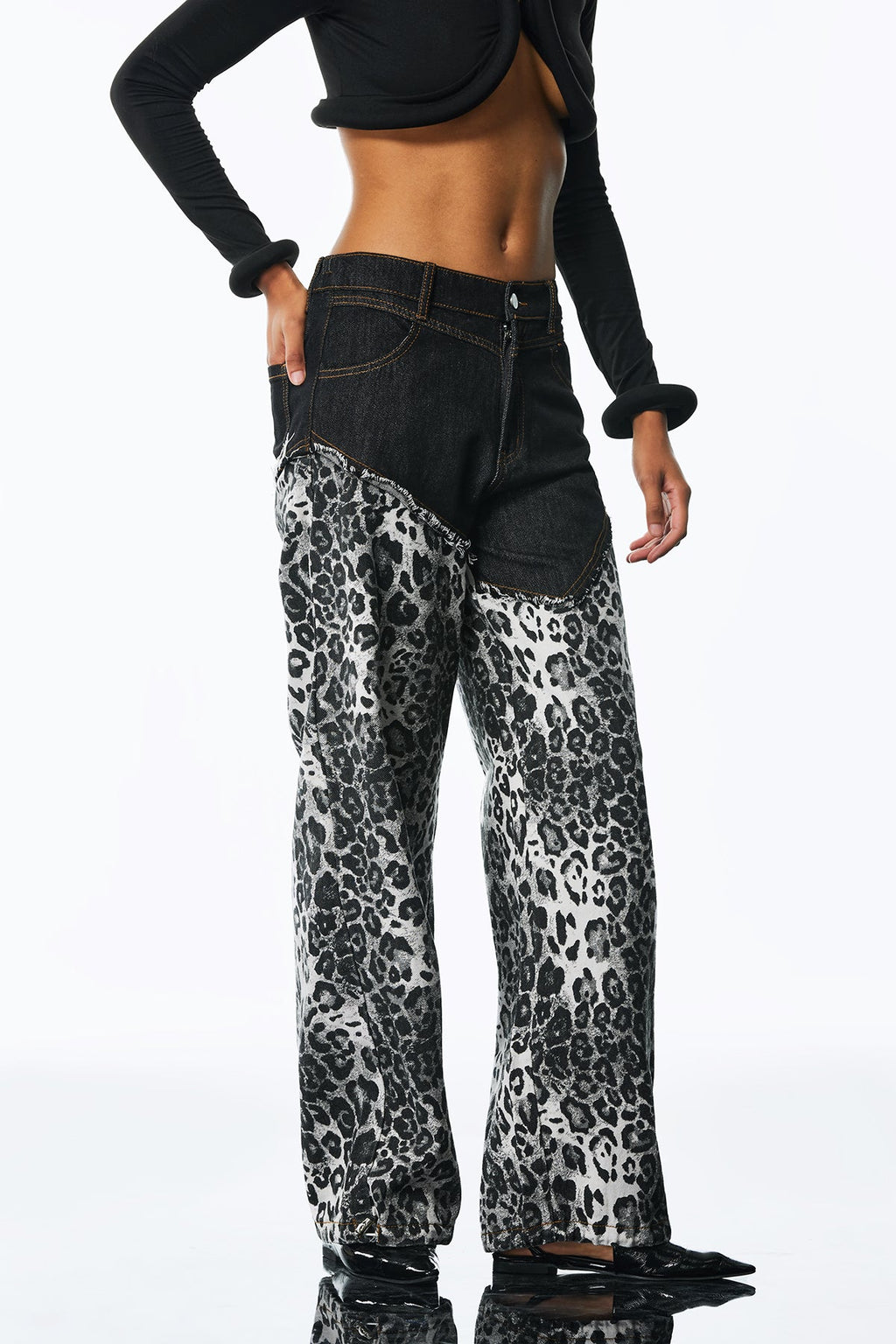 Amali Deconstruct Asymmetric Leopard Pants In Black