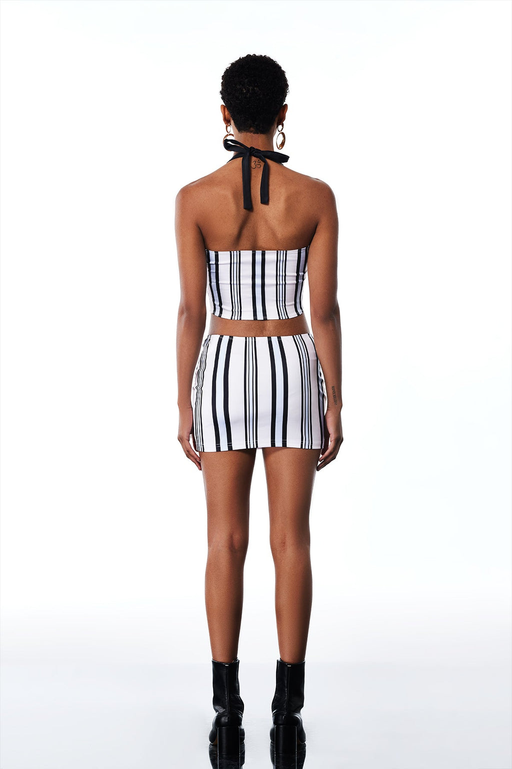 Amandla Halter Neck Stripe Backless Skirt Set