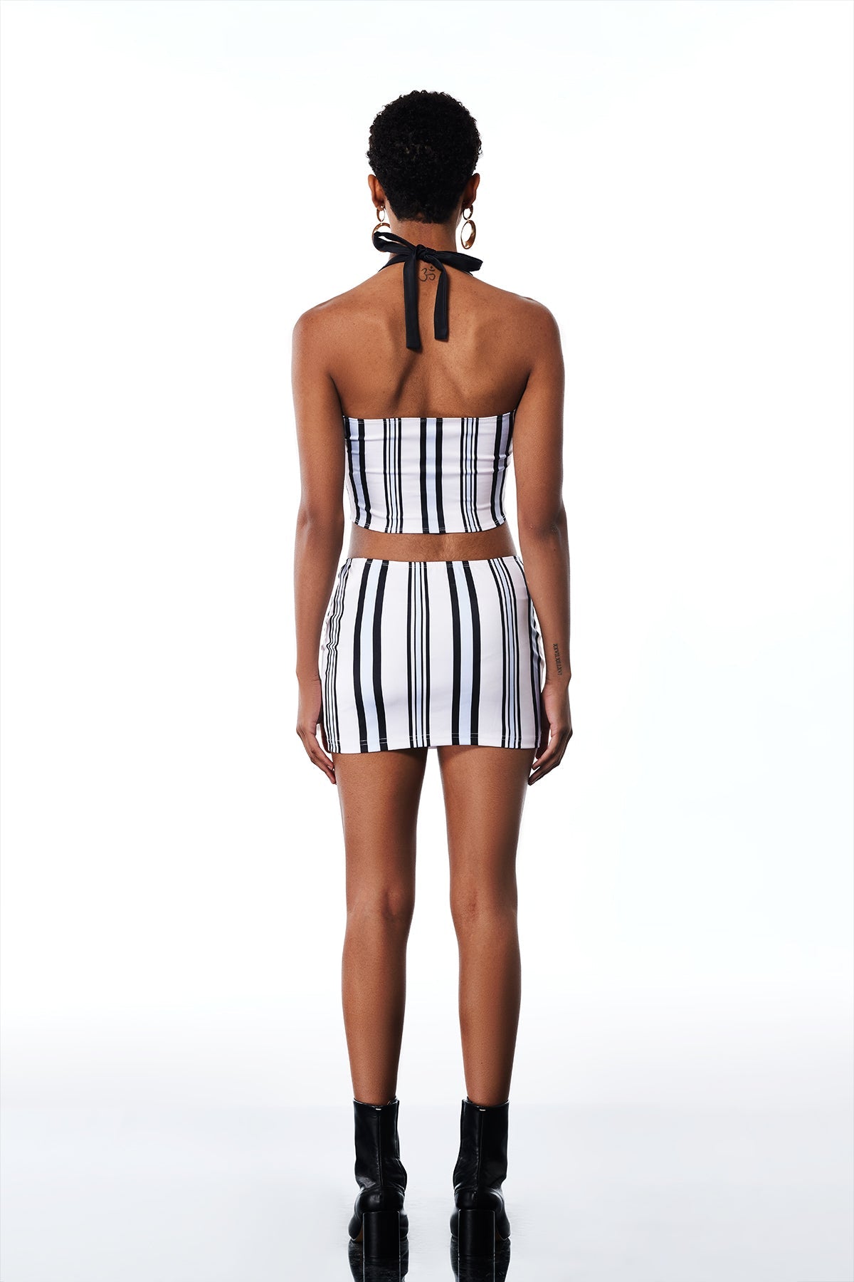 Amandla Halter Neck Stripe Backless Skirt Set