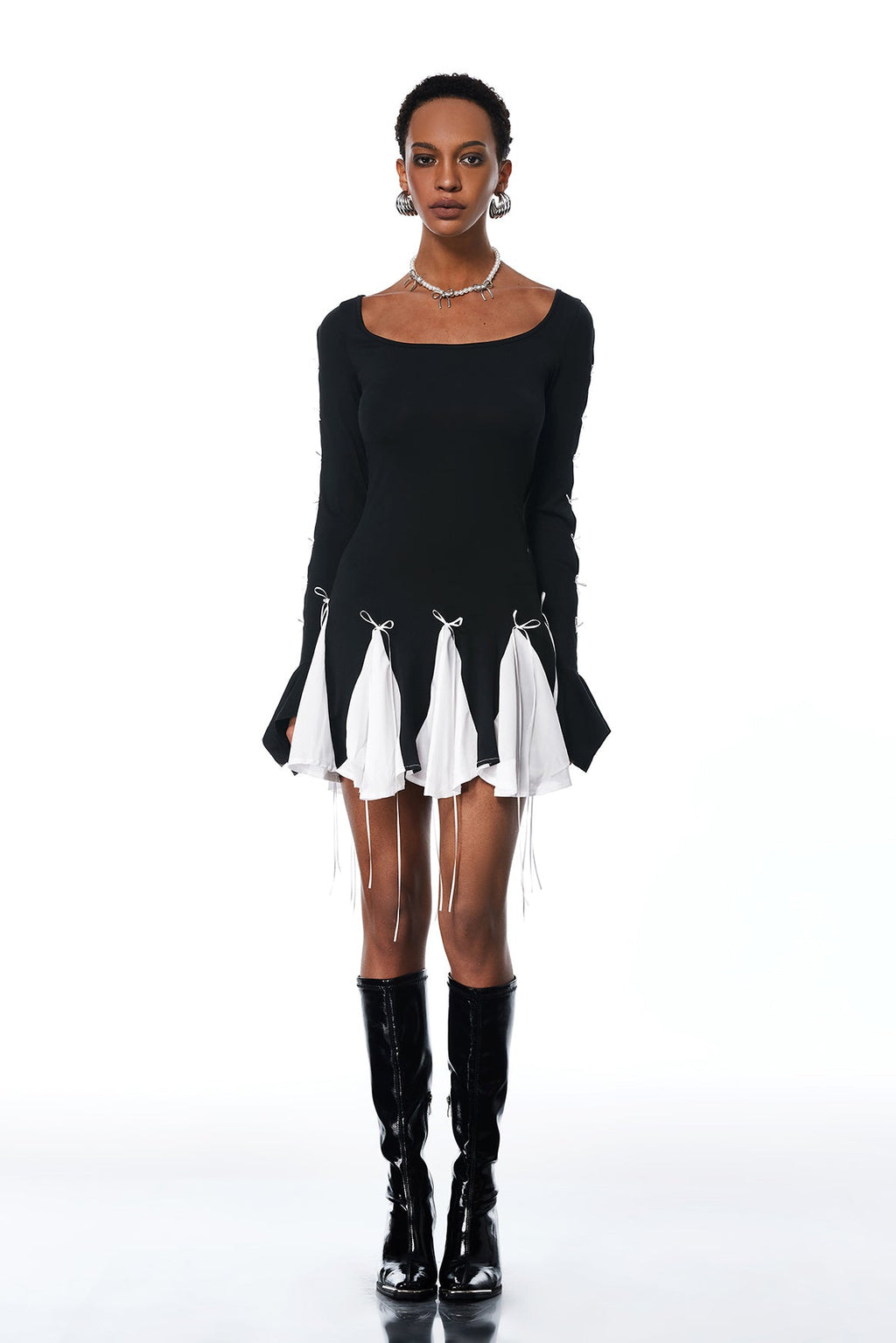 Amarante Bow Ruffle Fringe Mini Dress