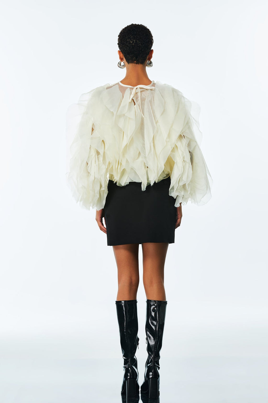 Amarine Mesh Ruffle Ruch Shirt In Apricot