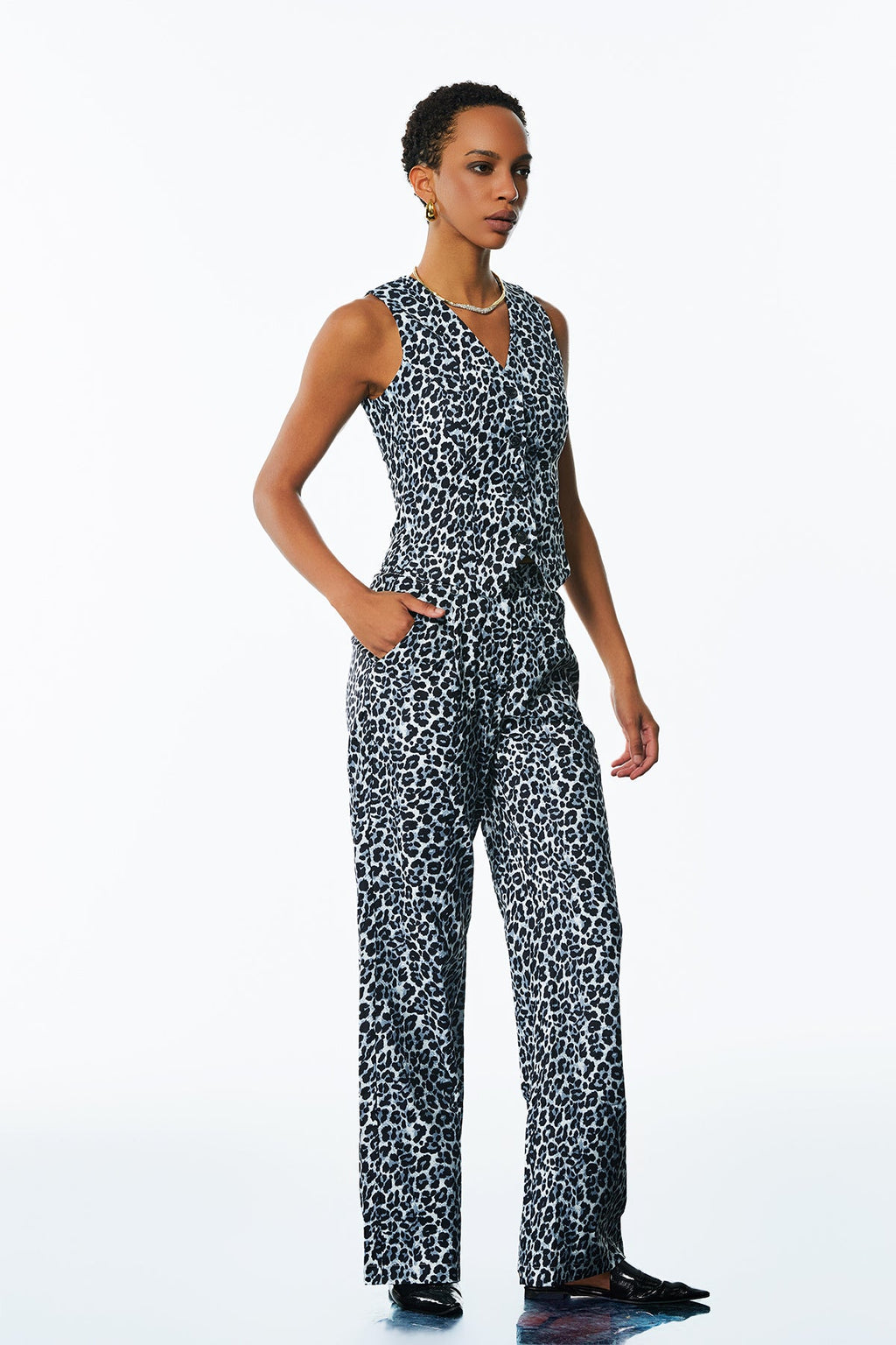 Amarion Leopard Plunge Pants Set