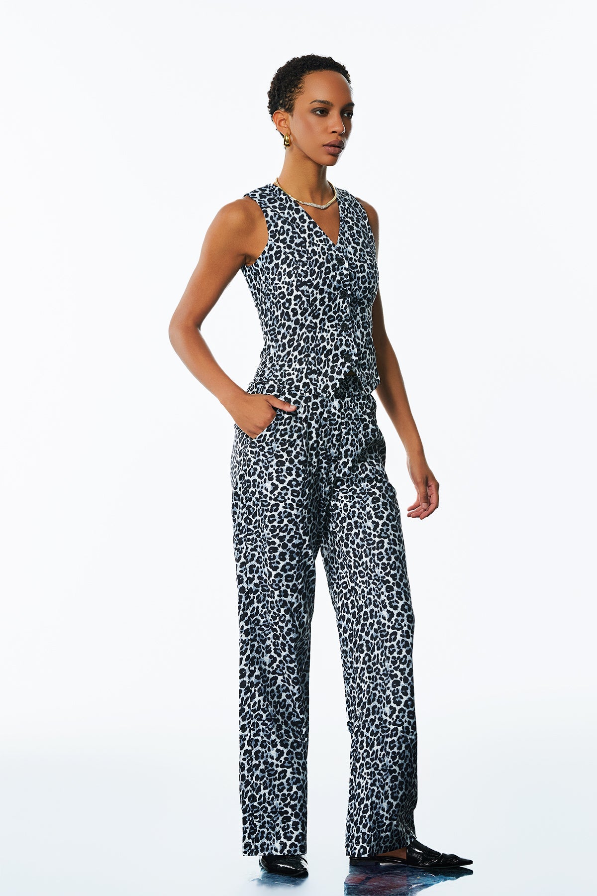 Amarion Leopard Plunge Pants Set