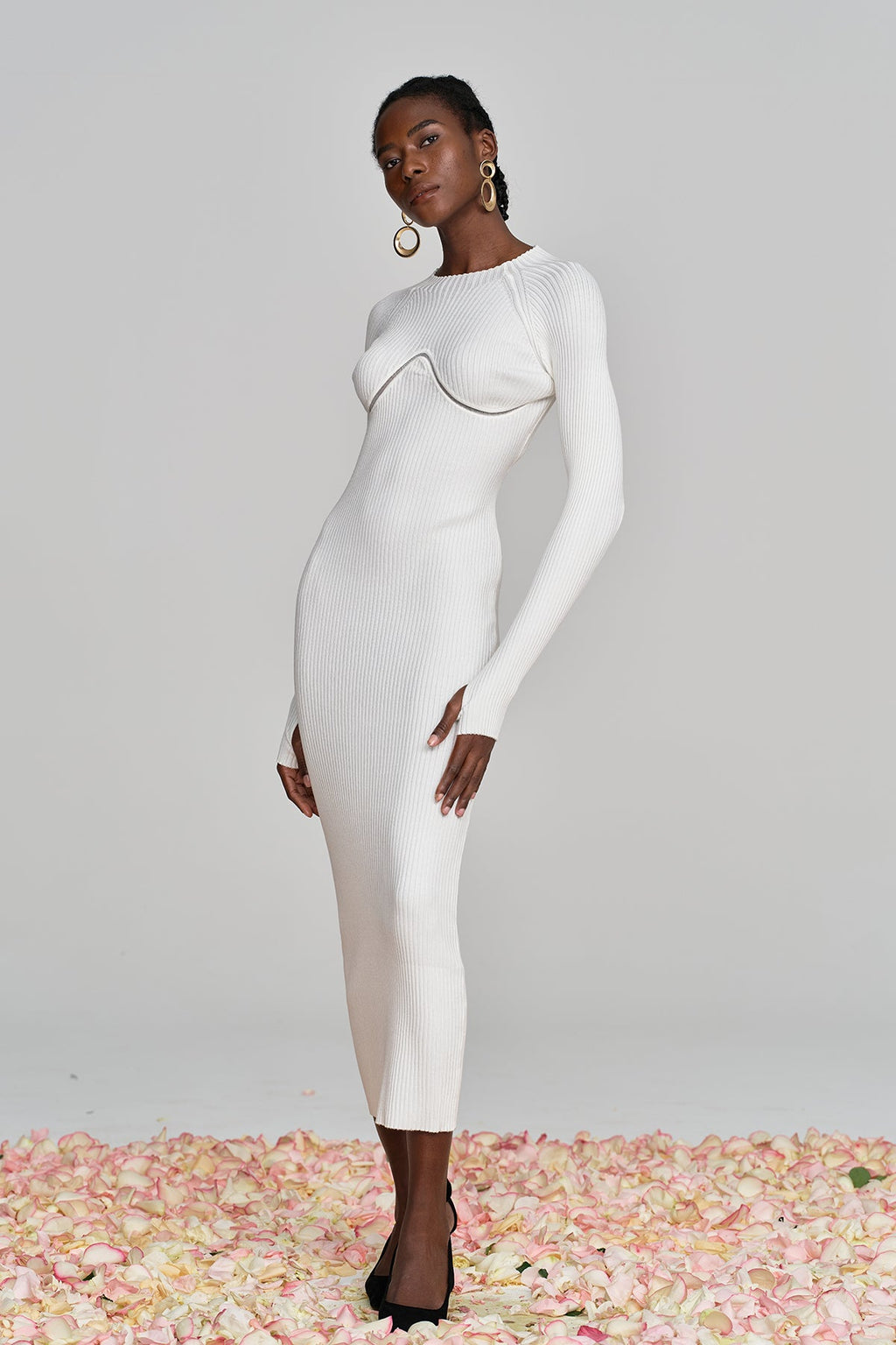 Amaury Cutout Ruffle Knit Maxi Dress In Apricot